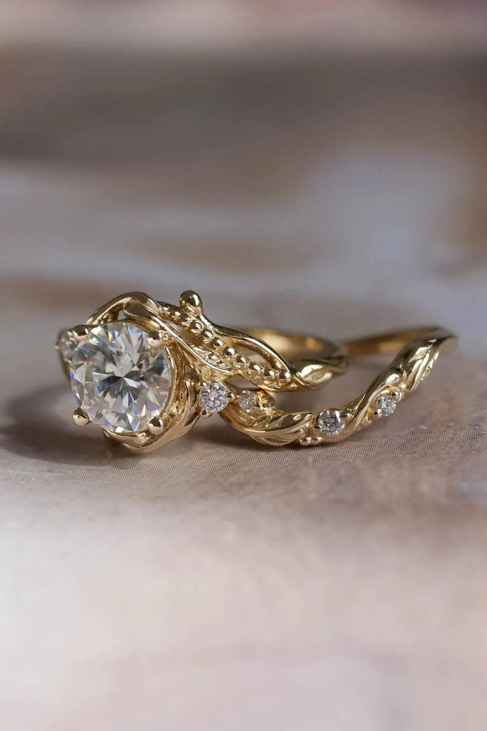 Moissanite bridal ring set in yellow gold / Undina