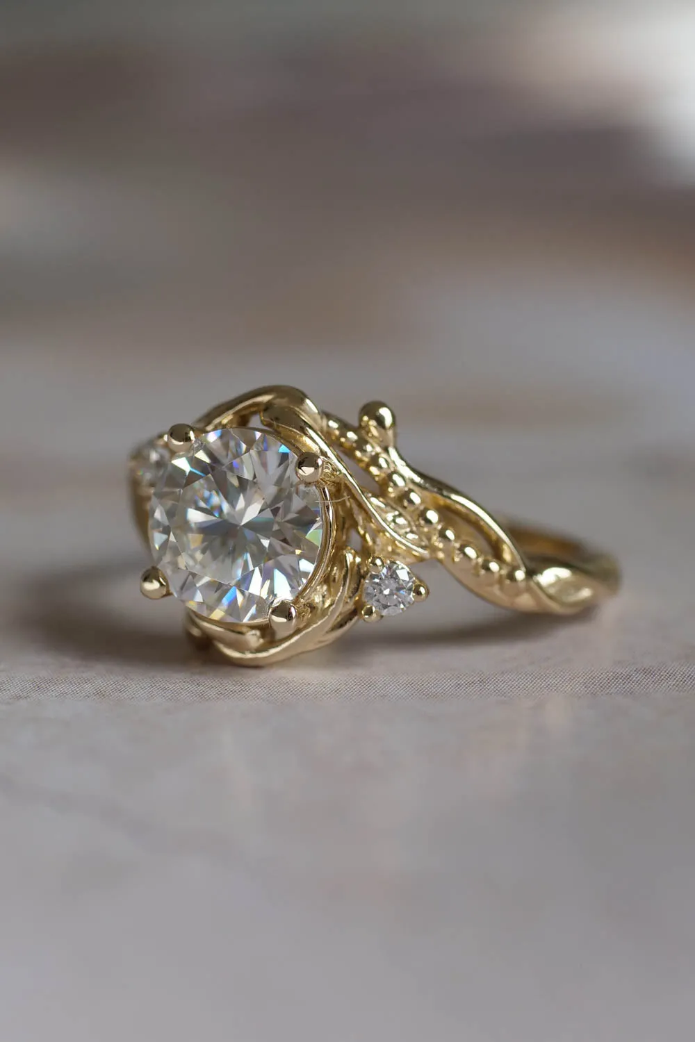 Moissanite bridal ring set in yellow gold / Undina