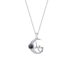 Mother's Day Mom Diamond Moon Necklace with Picture Inside