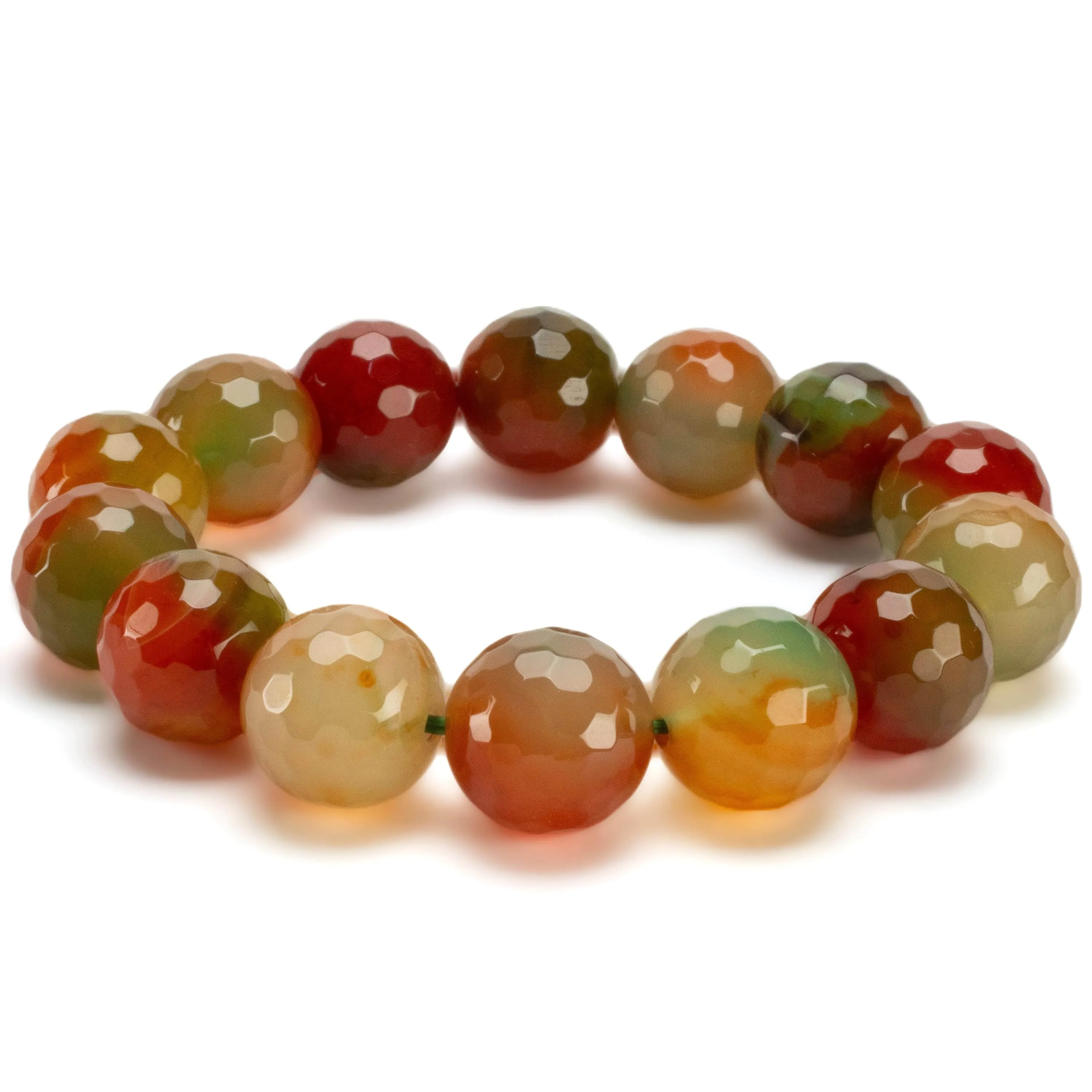 Natural Agate Faceted 16mm Gemstone Bead Elastic Bracelet