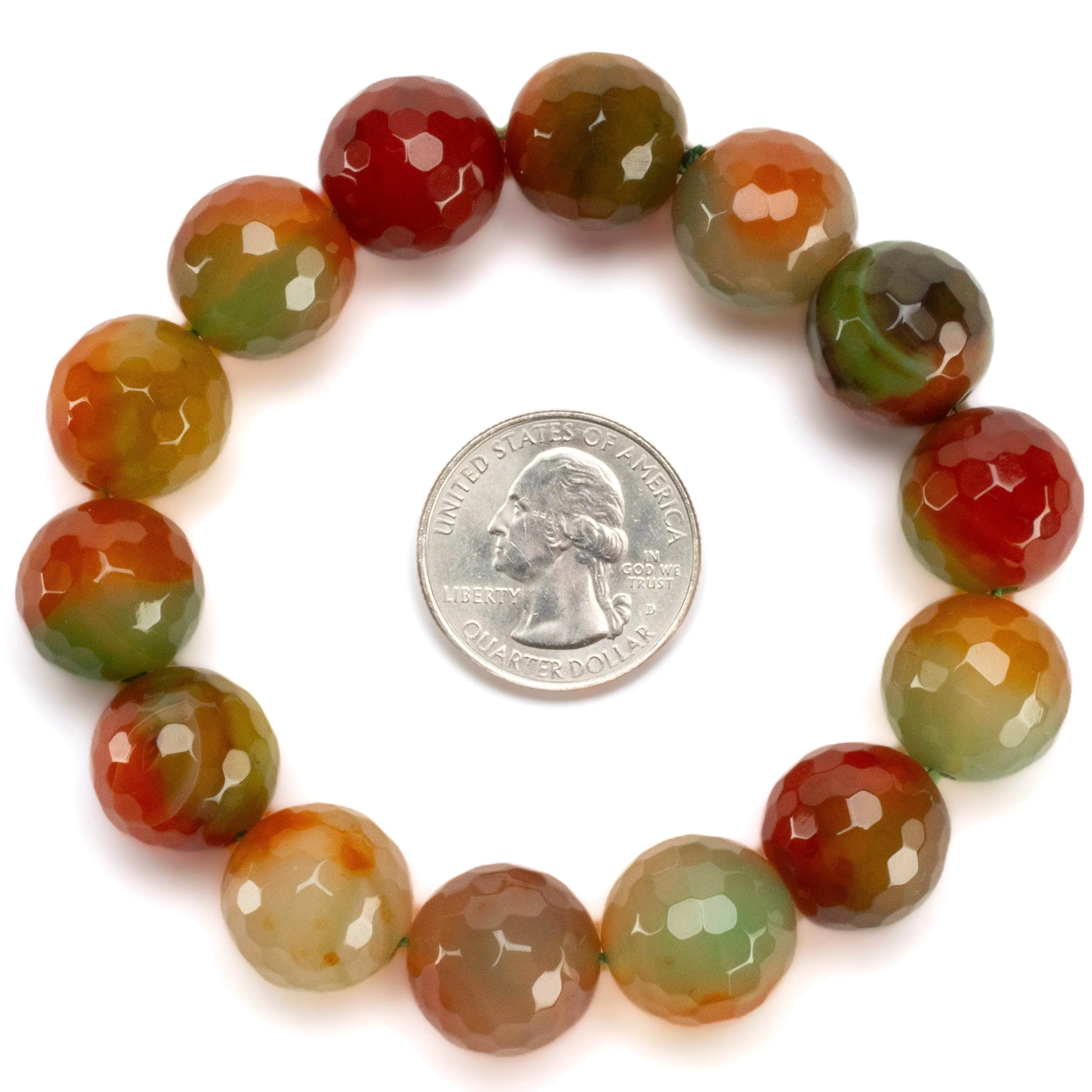 Natural Agate Faceted 16mm Gemstone Bead Elastic Bracelet