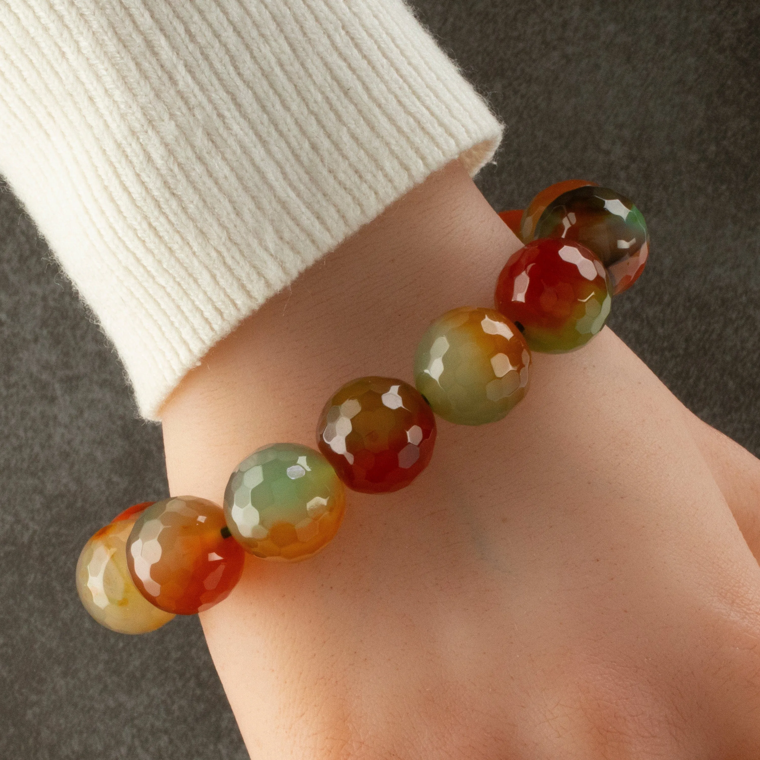 Natural Agate Faceted 16mm Gemstone Bead Elastic Bracelet