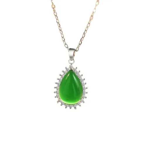 Natural Green Emerald Water Drop Style Pendant Necklace