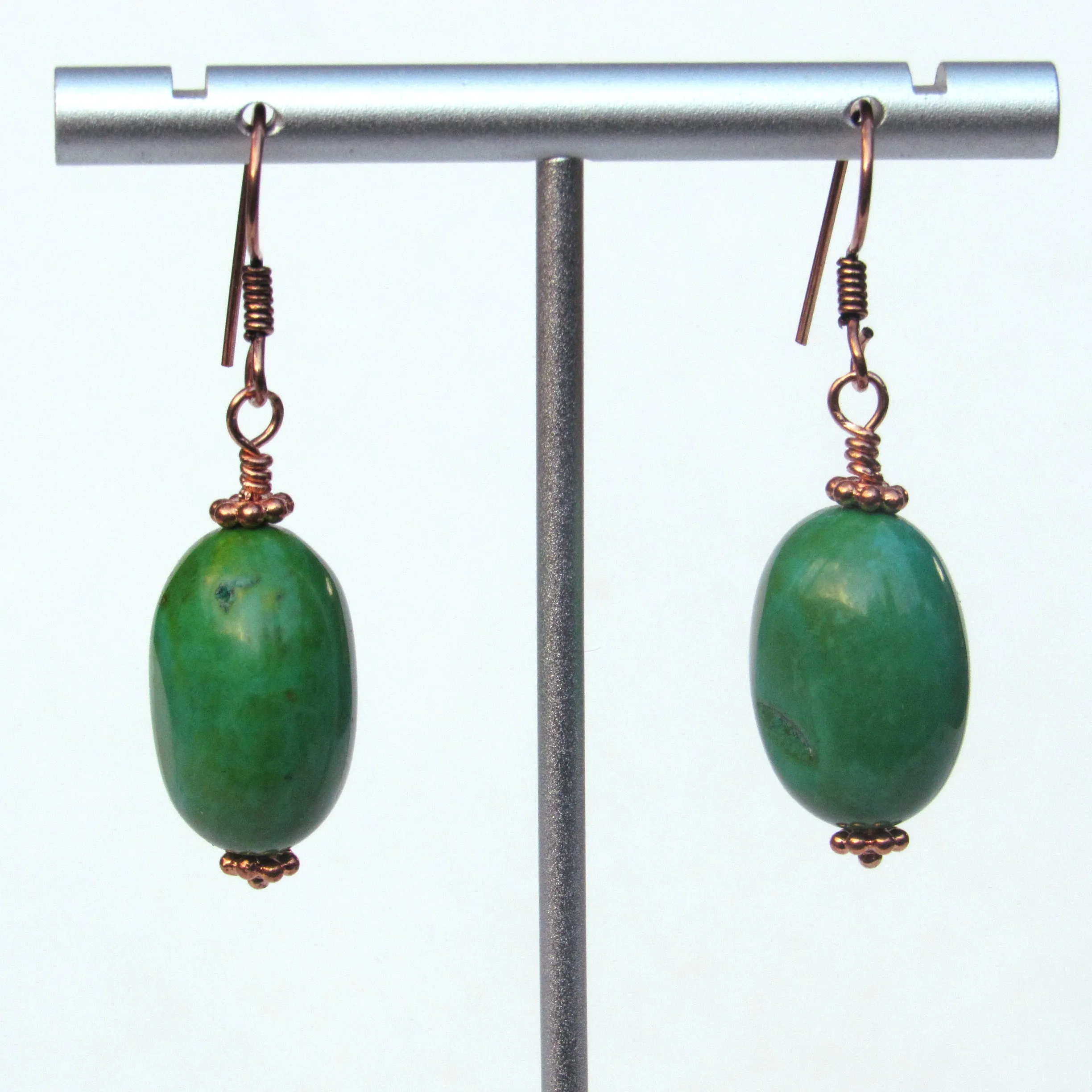 Natural Turquoise gemstone and Copper Drop Earrings