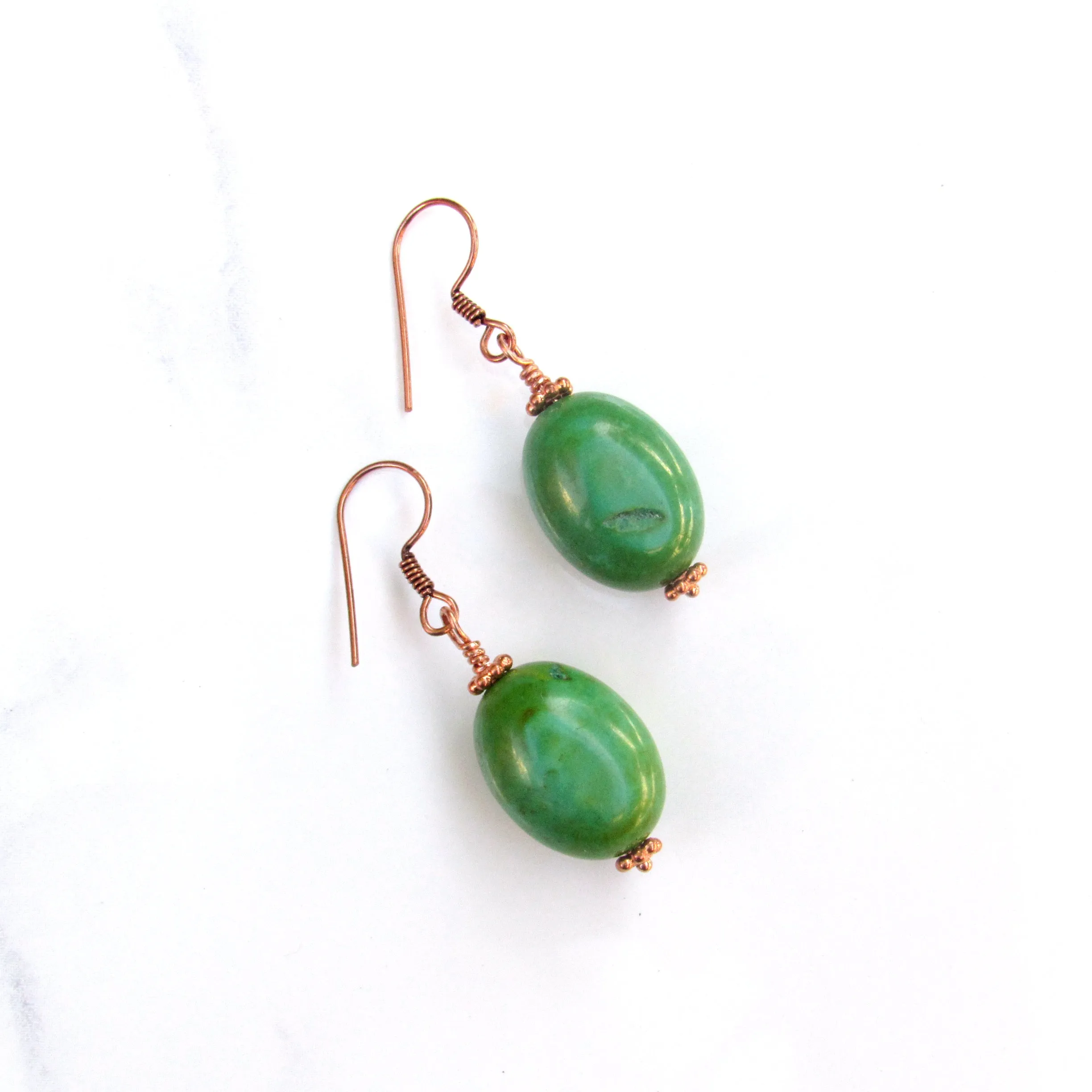 Natural Turquoise gemstone and Copper Drop Earrings