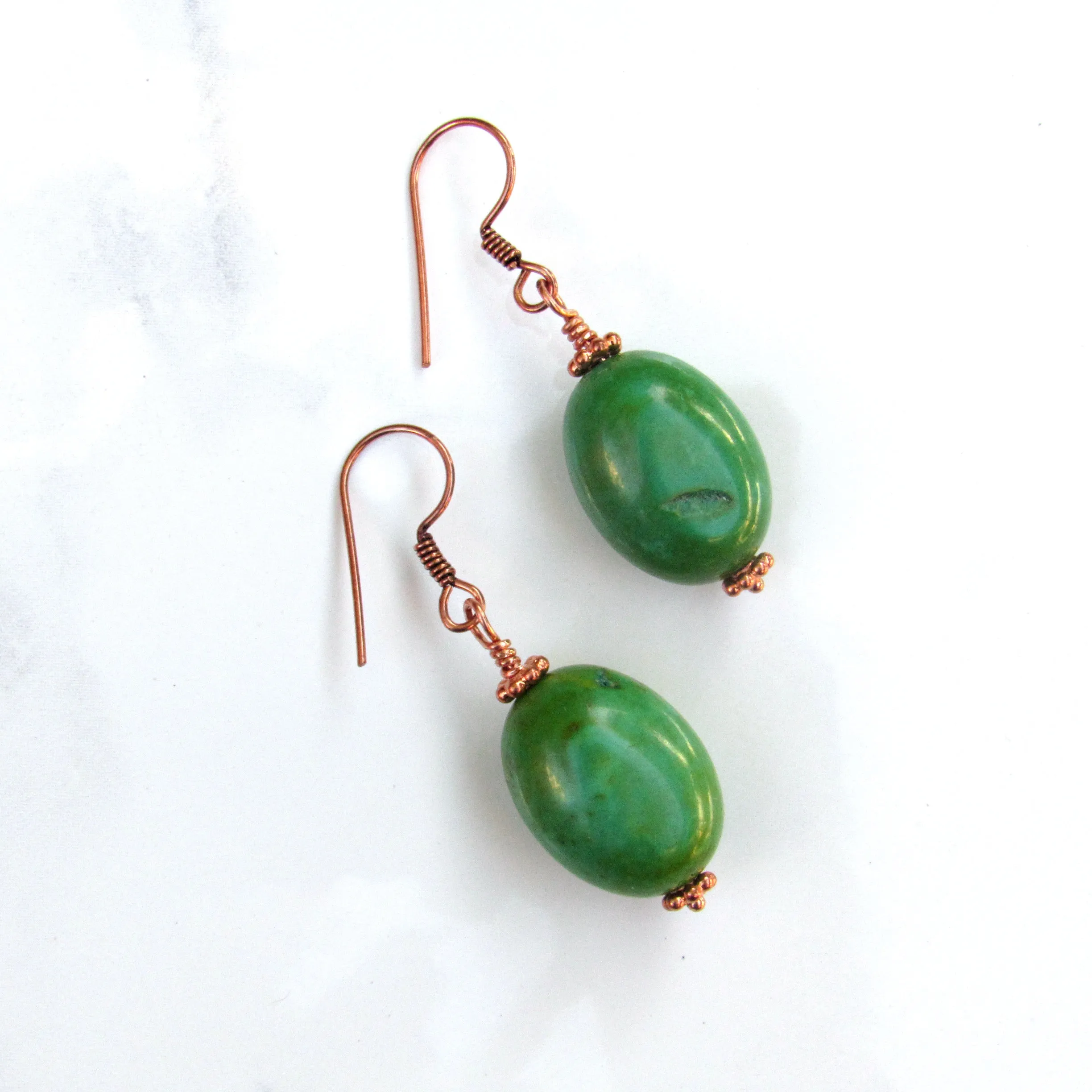 Natural Turquoise gemstone and Copper Drop Earrings