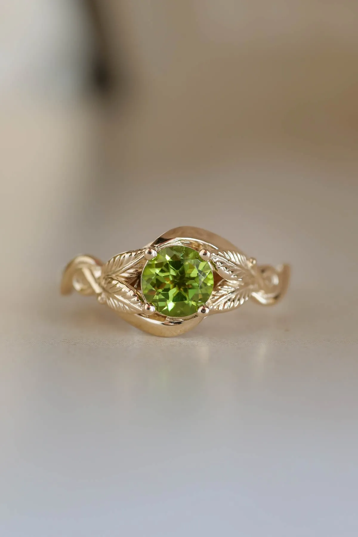 Nature proposal ring with peridot, leaves ring / Azalea