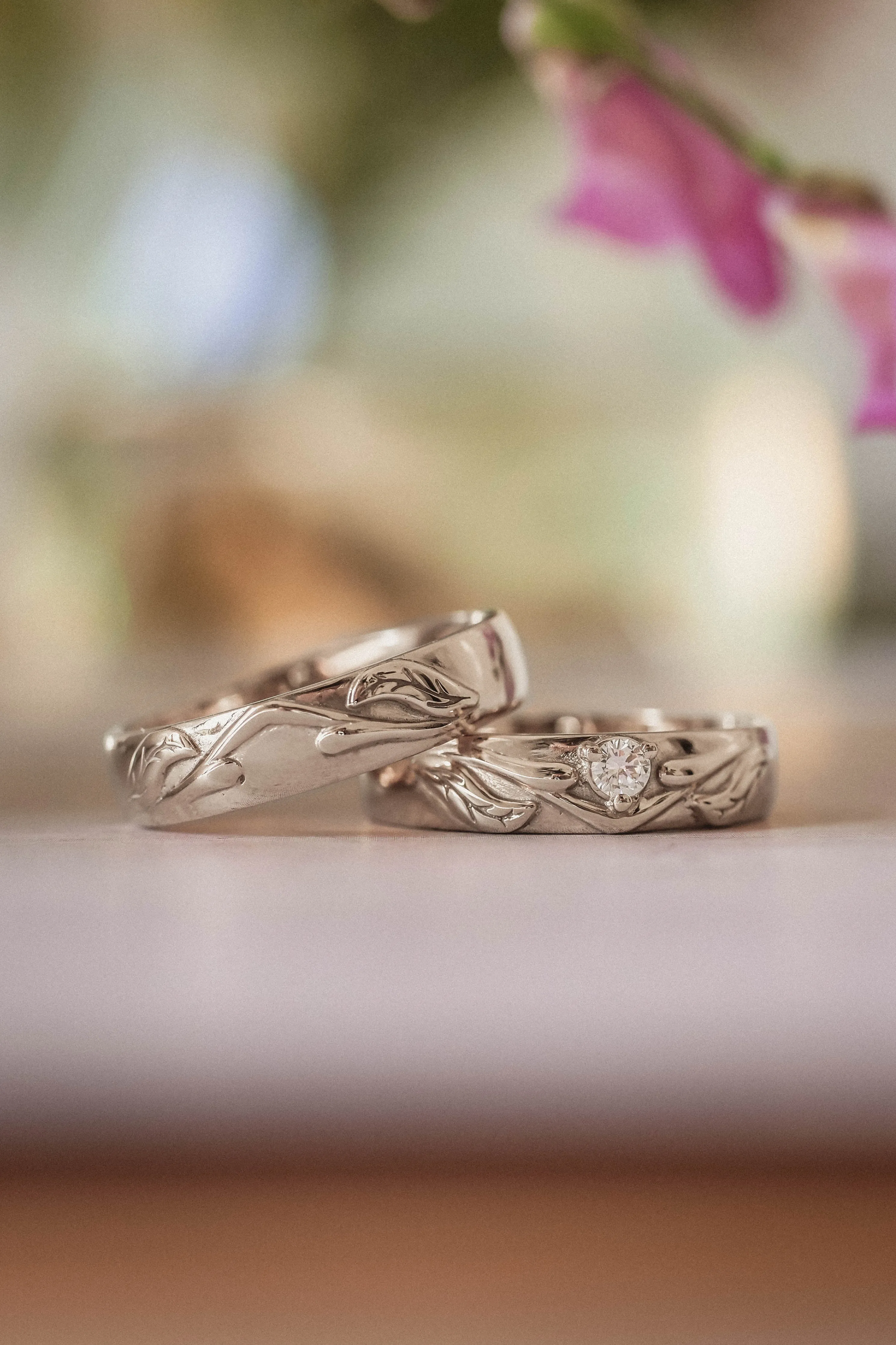 Nature themed wedding band / Wisteria