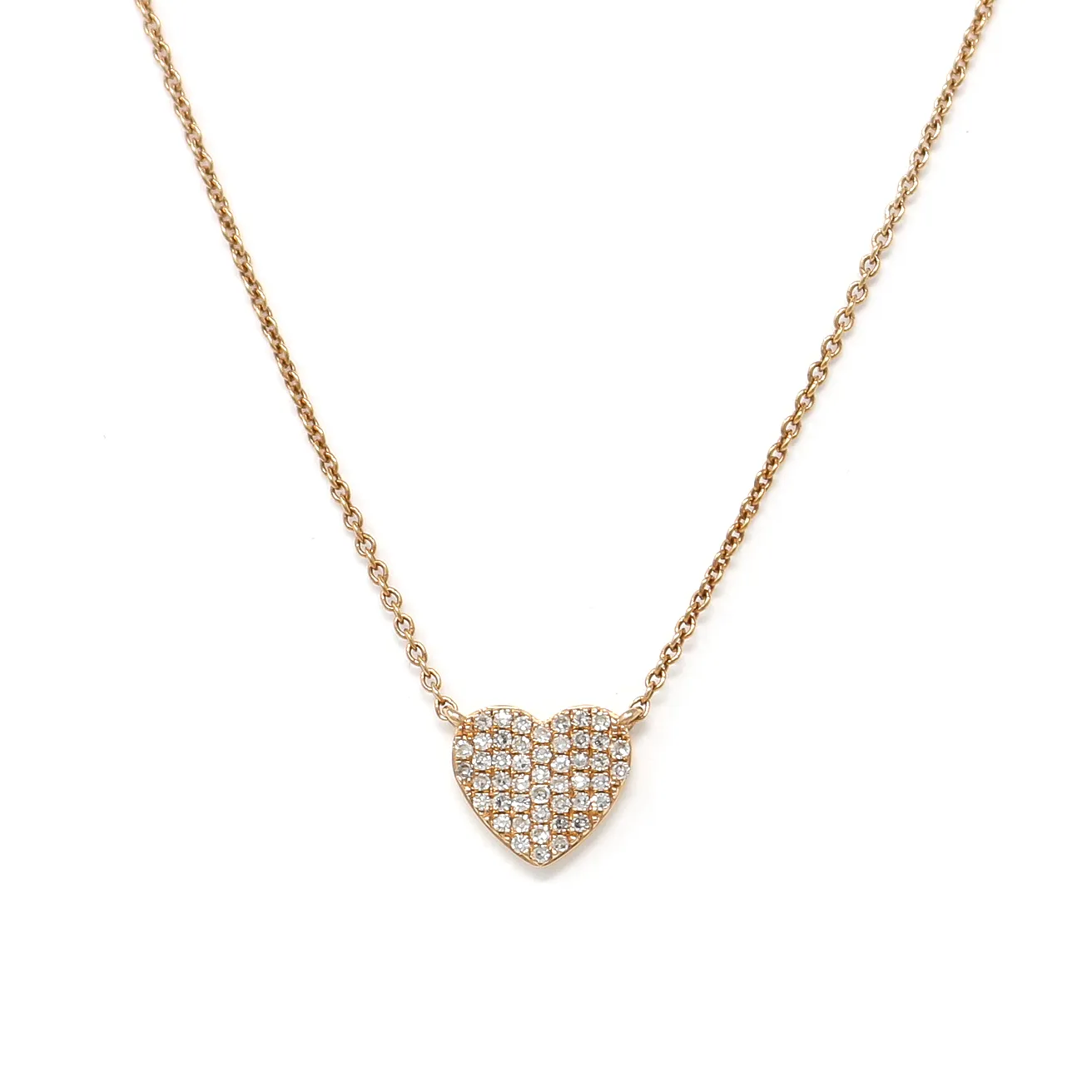 Paved Heart Diamond Pendant Necklace in 14K Rose Gold