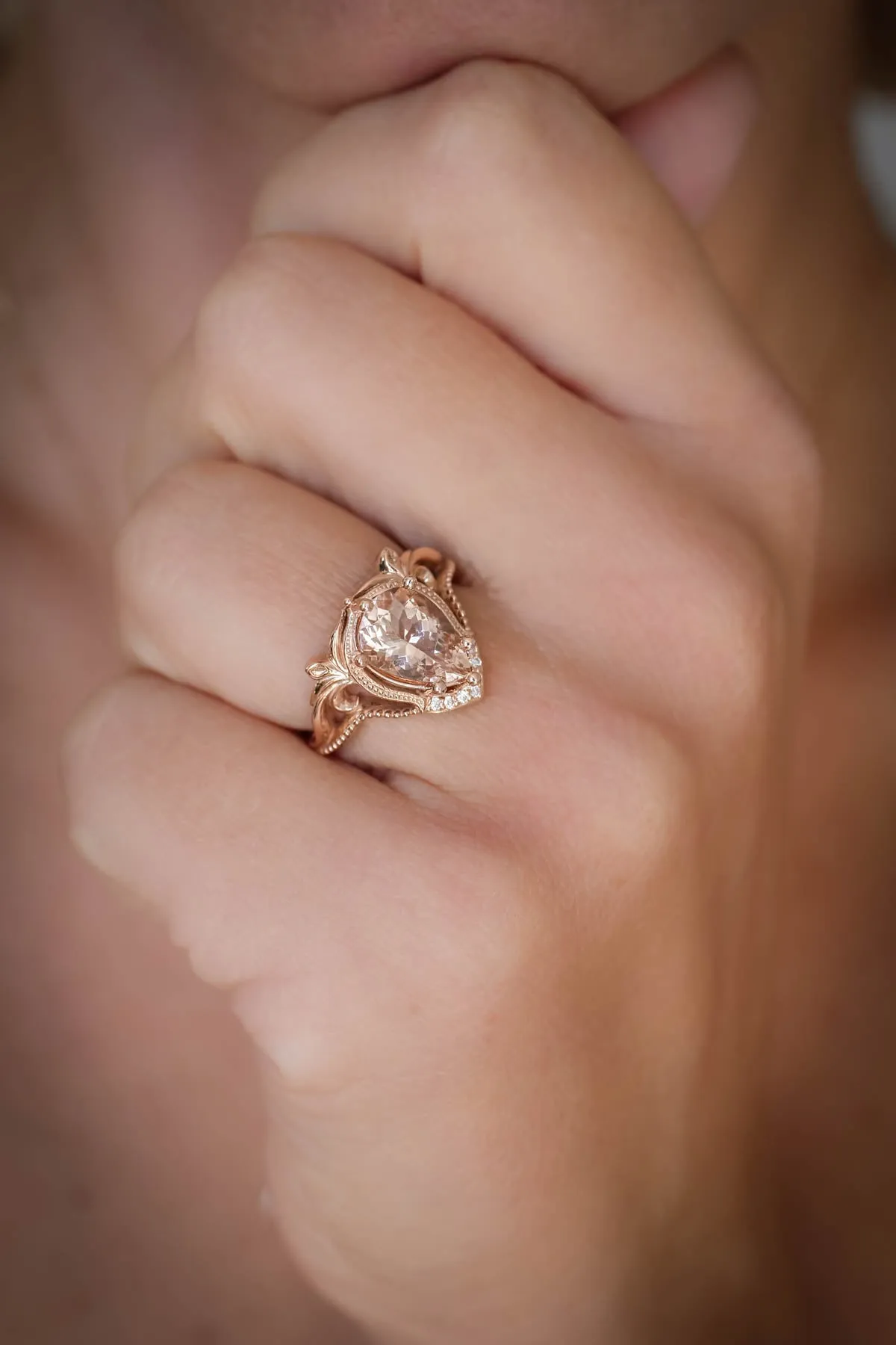 Peach morganite engagement ring, big gemstone ring / Lida