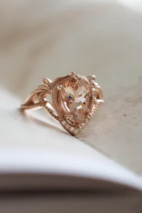 Peach morganite engagement ring, big gemstone ring / Lida