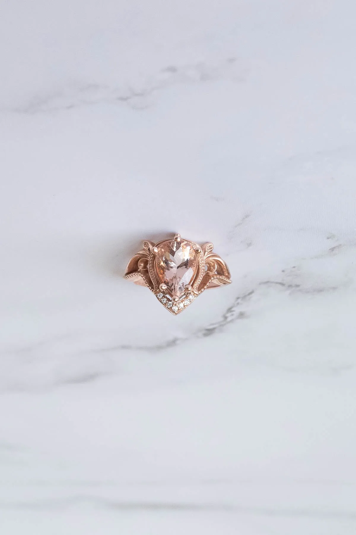 Peach morganite engagement ring, big gemstone ring / Lida