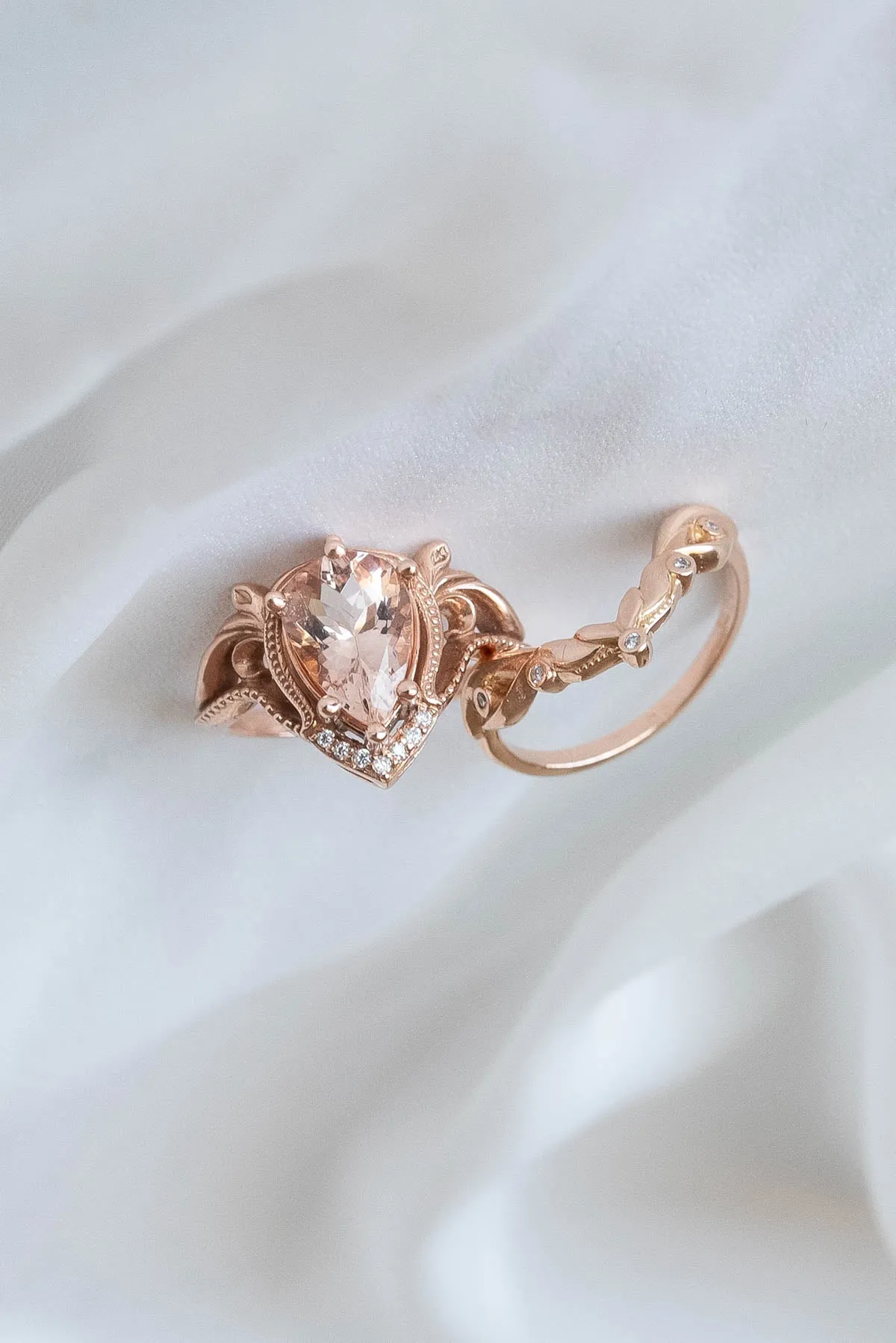 Peach morganite engagement ring, big gemstone ring / Lida