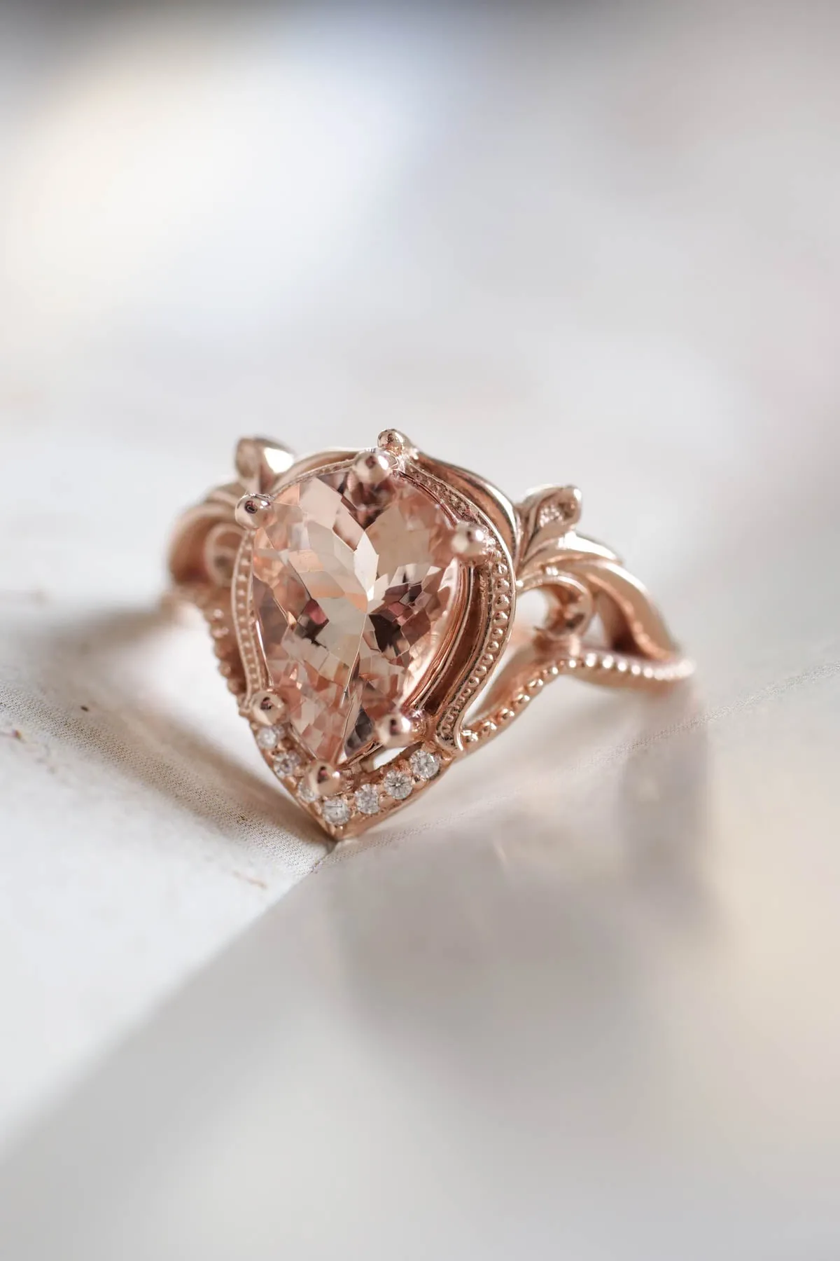 Peach morganite engagement ring, big gemstone ring / Lida