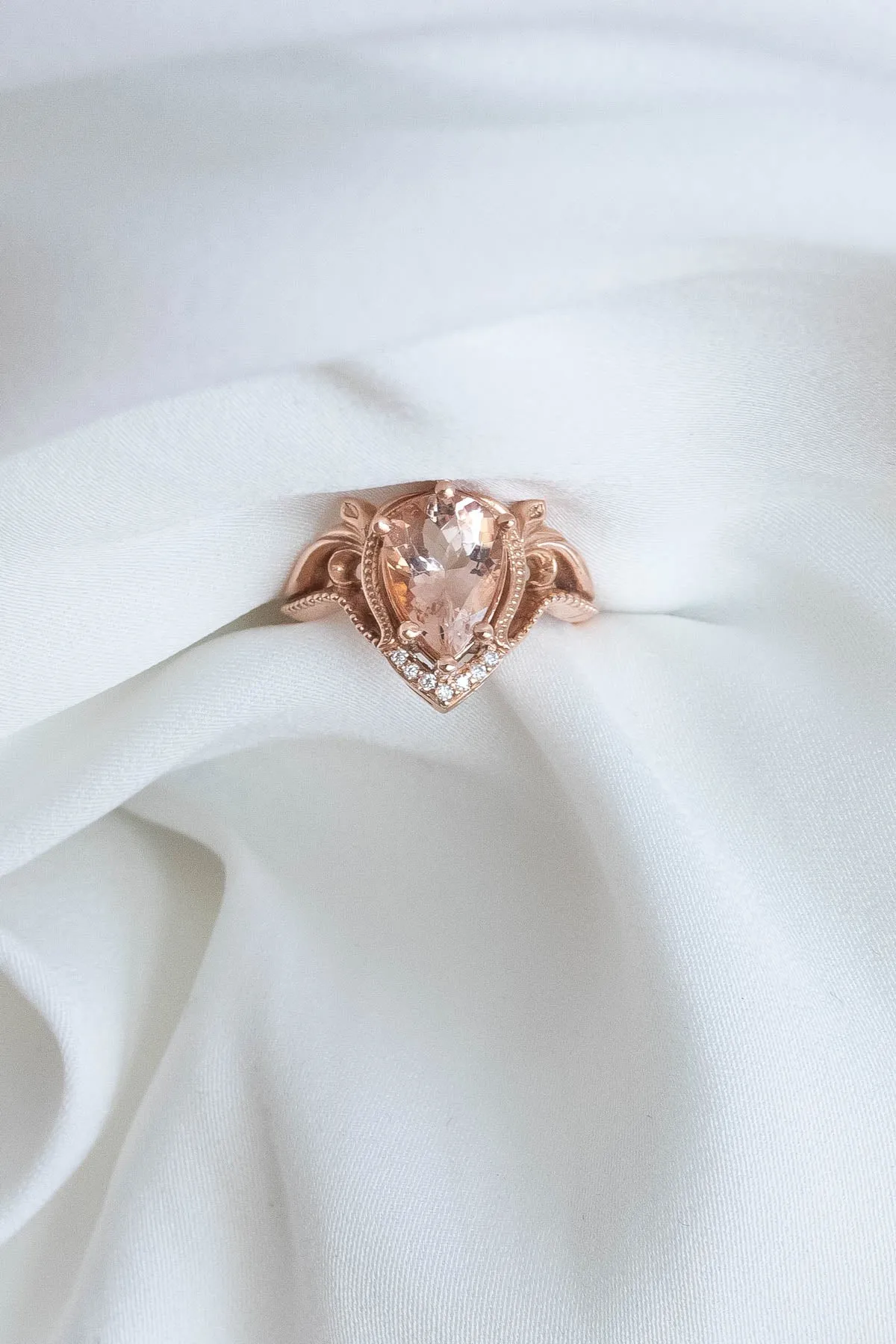 Peach morganite engagement ring, big gemstone ring / Lida