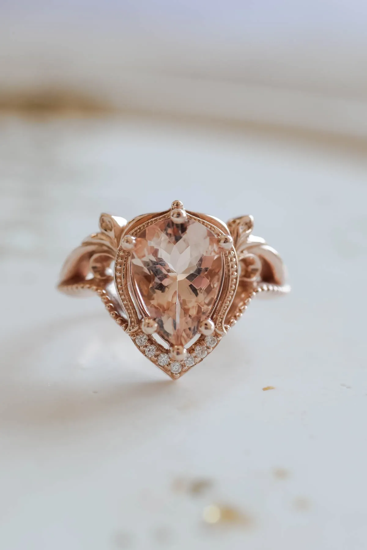 Peach morganite engagement ring, big gemstone ring / Lida