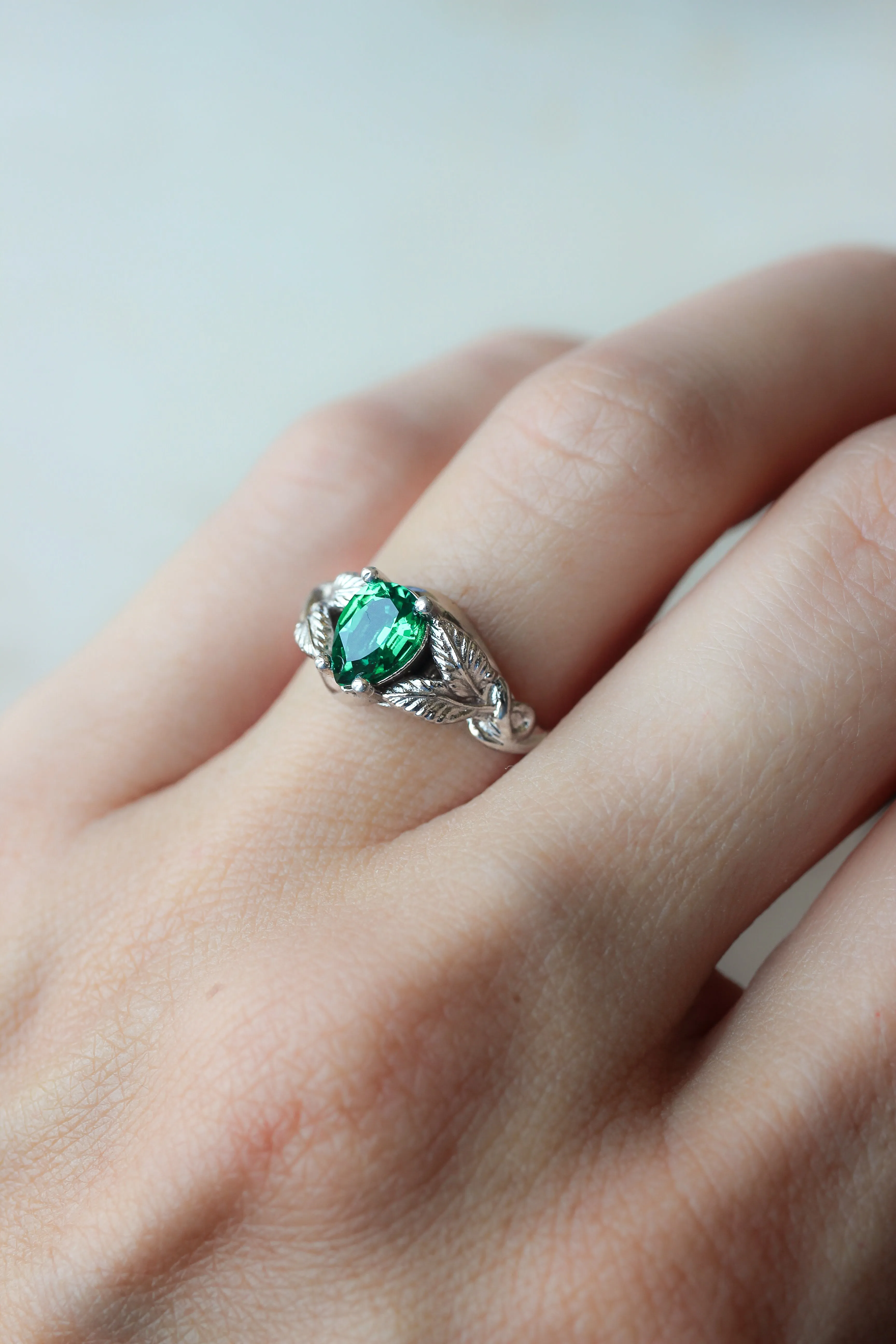 Pear cut lab emerald engagement ring / Azalea