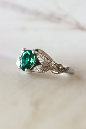 Pear cut lab emerald engagement ring / Azalea