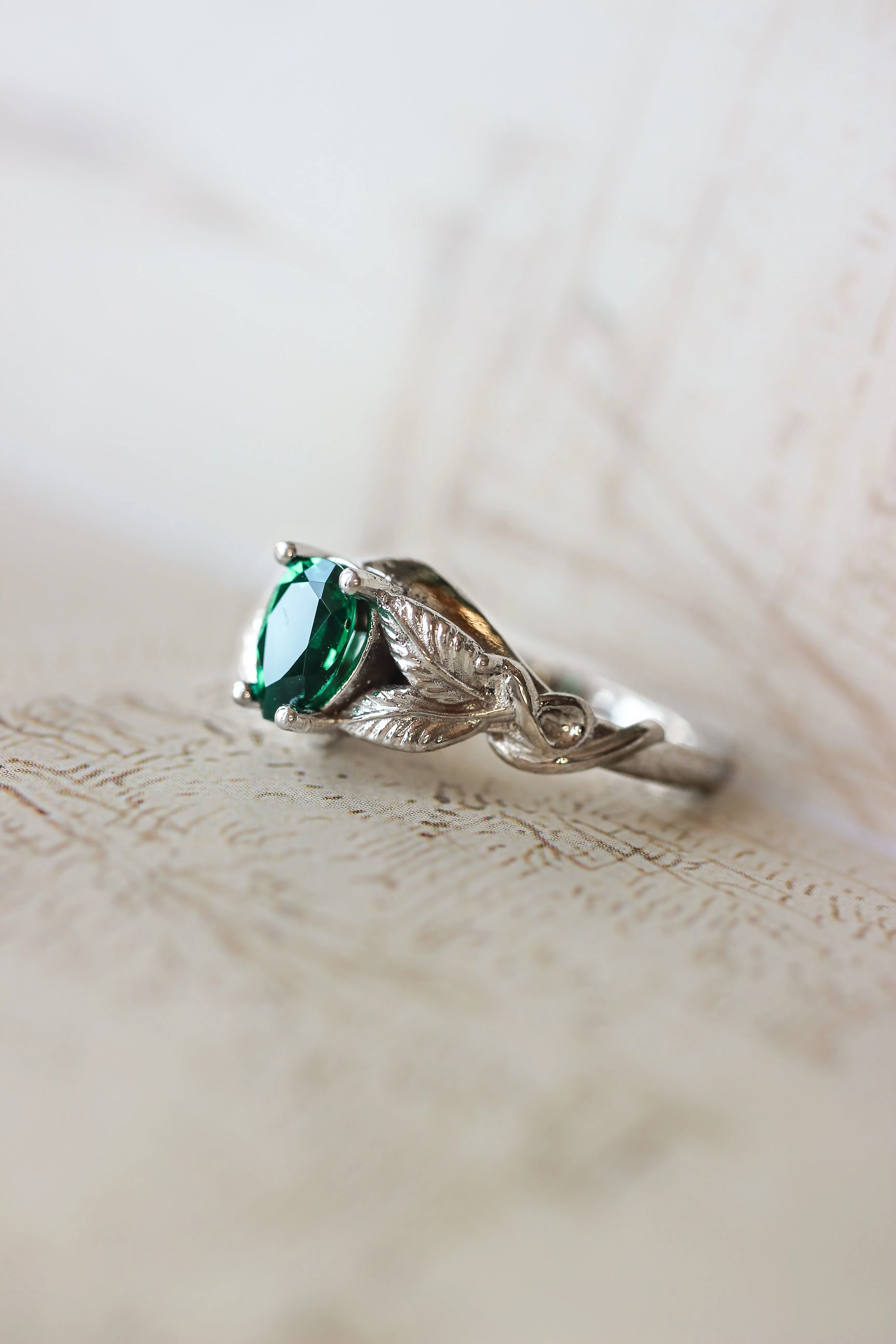 Pear cut lab emerald engagement ring / Azalea