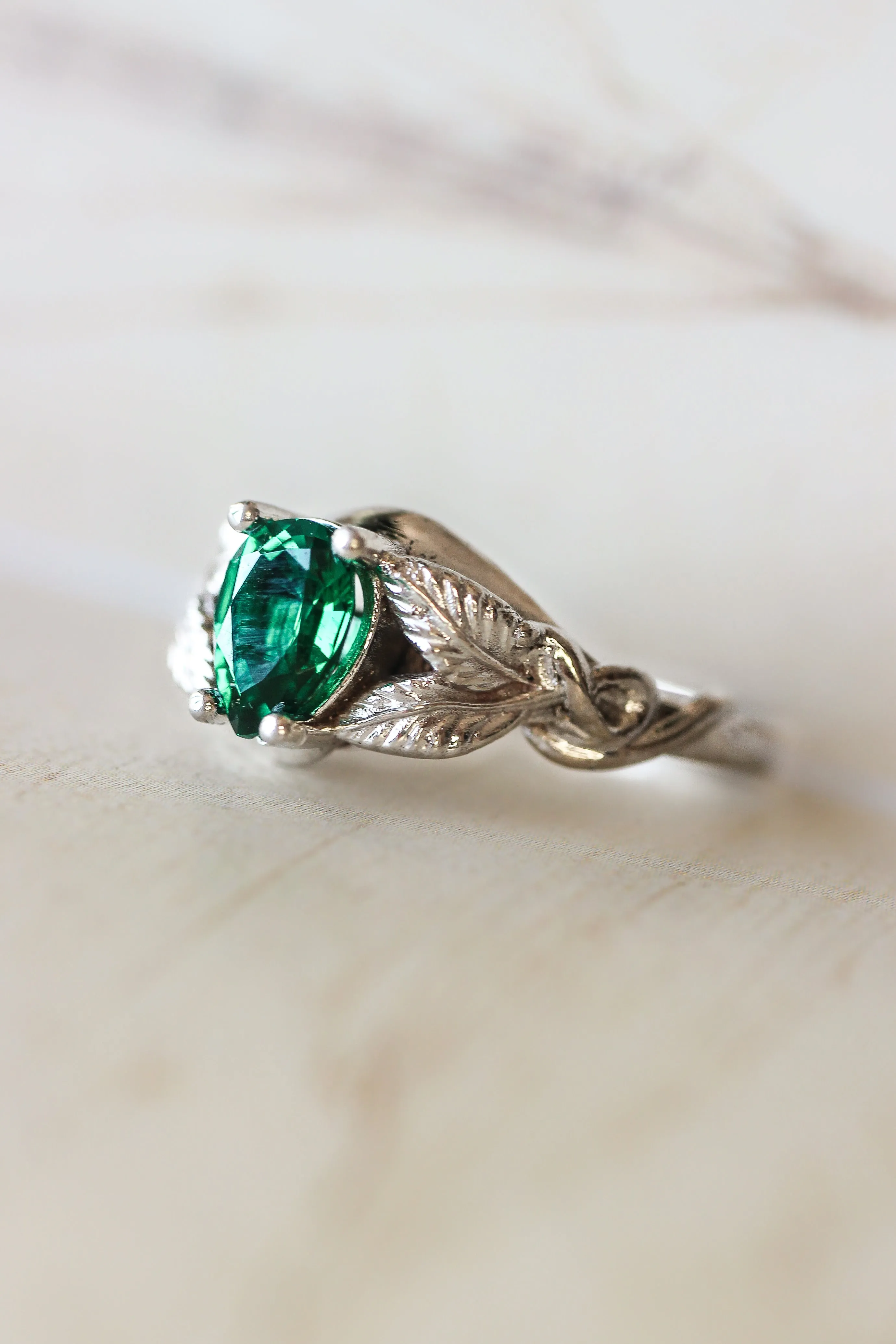 Pear cut lab emerald engagement ring / Azalea