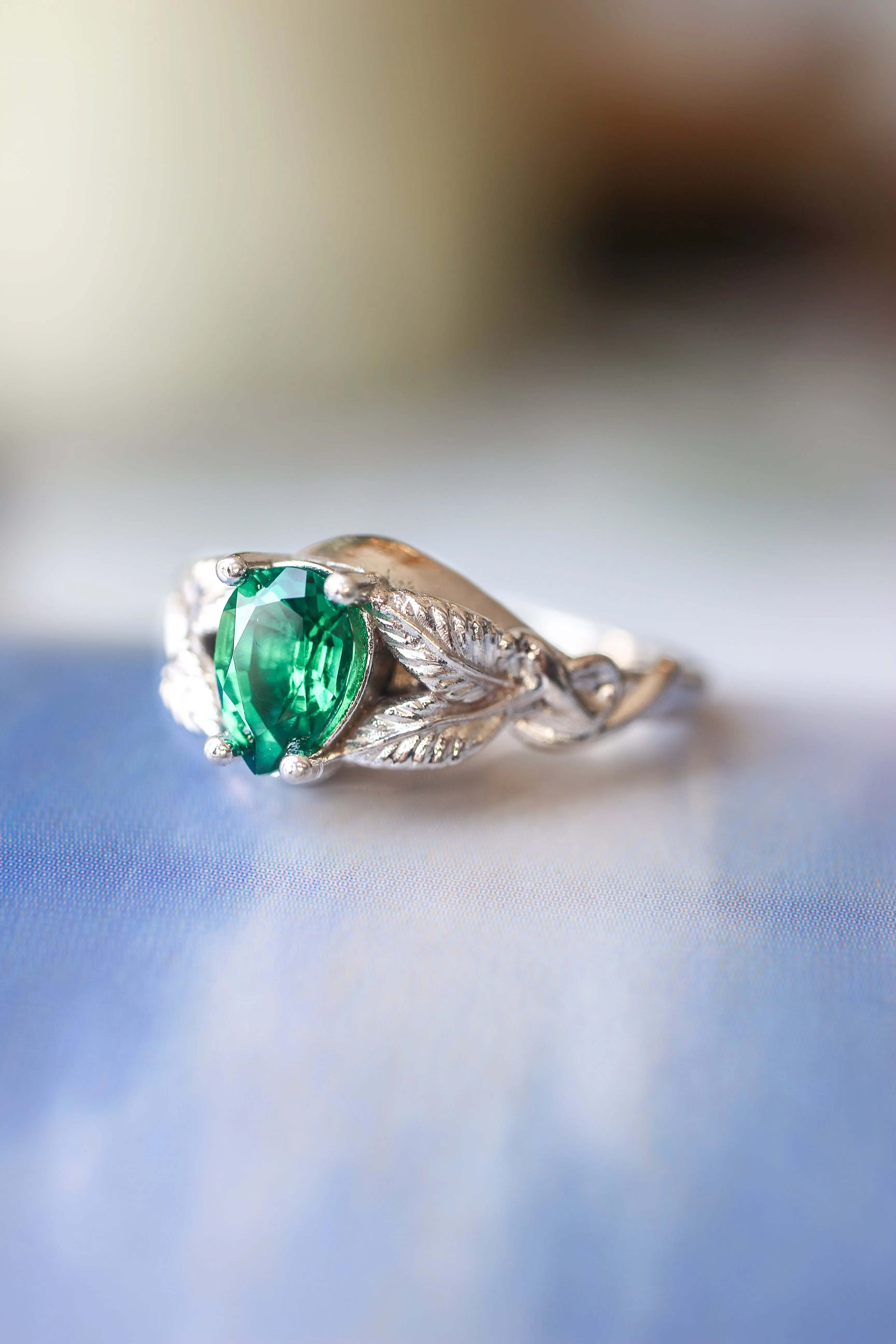 Pear cut lab emerald engagement ring / Azalea