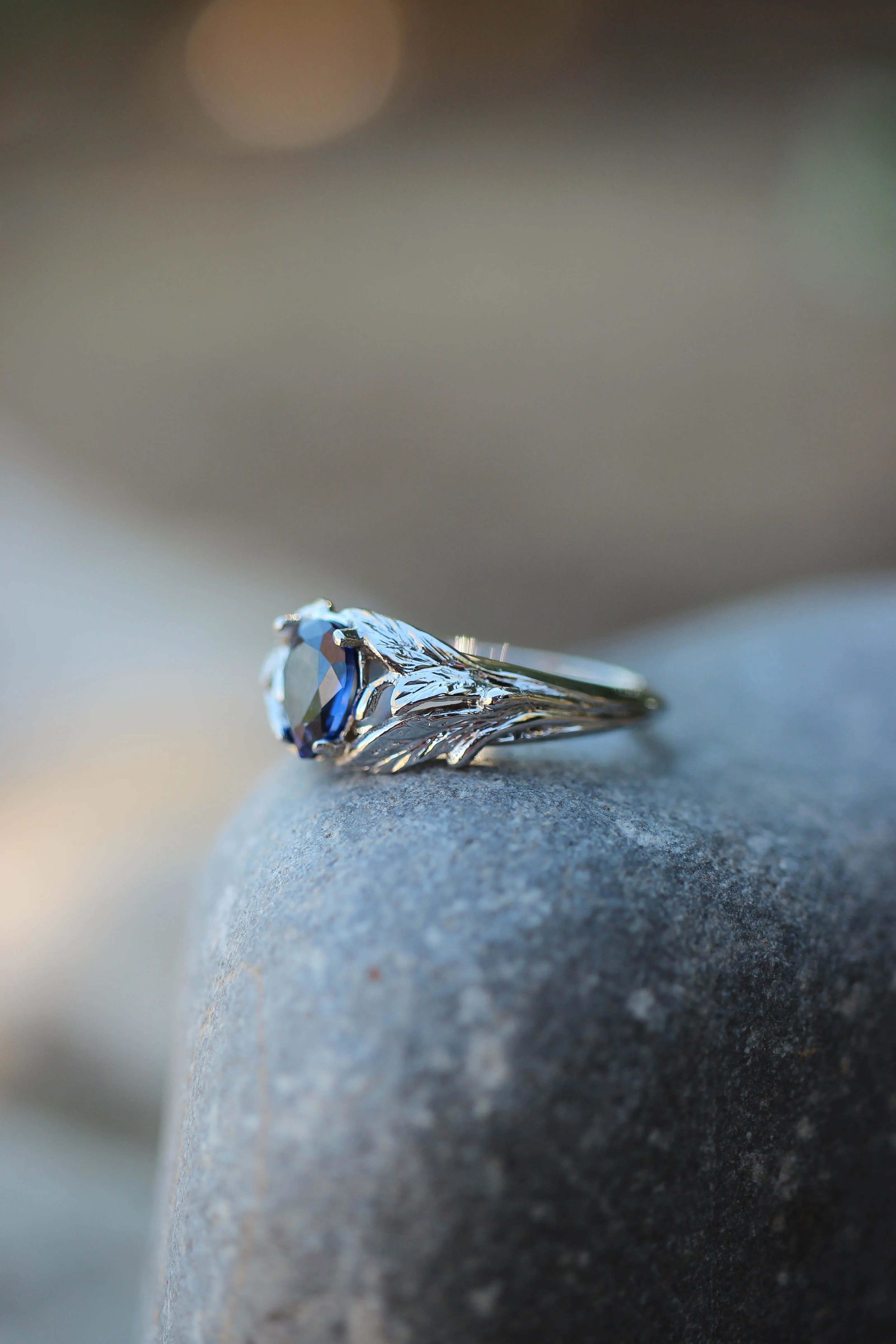 Pear cut sapphire ring, nature engagement ring / Wisteria