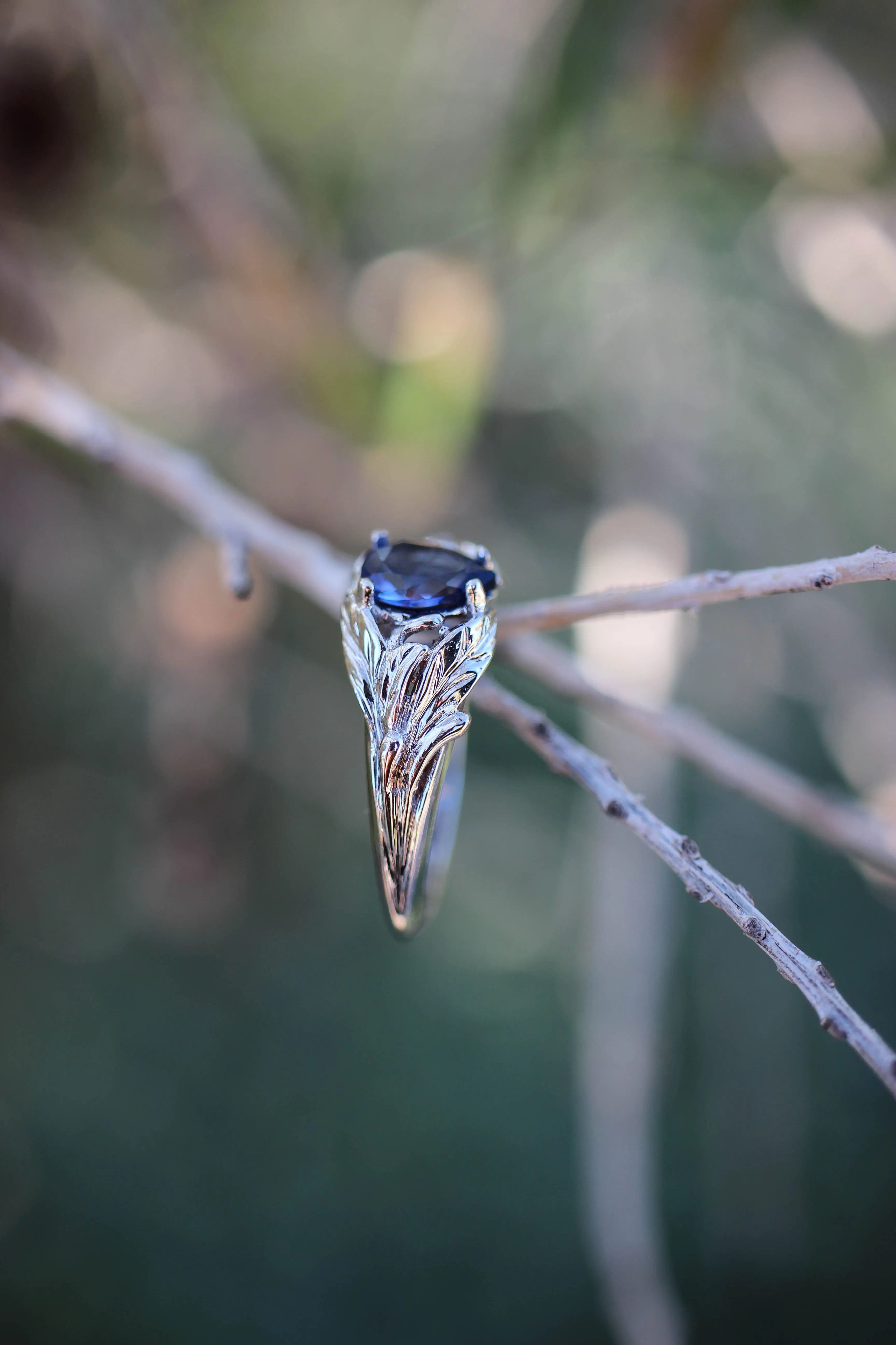 Pear cut sapphire ring, nature engagement ring / Wisteria