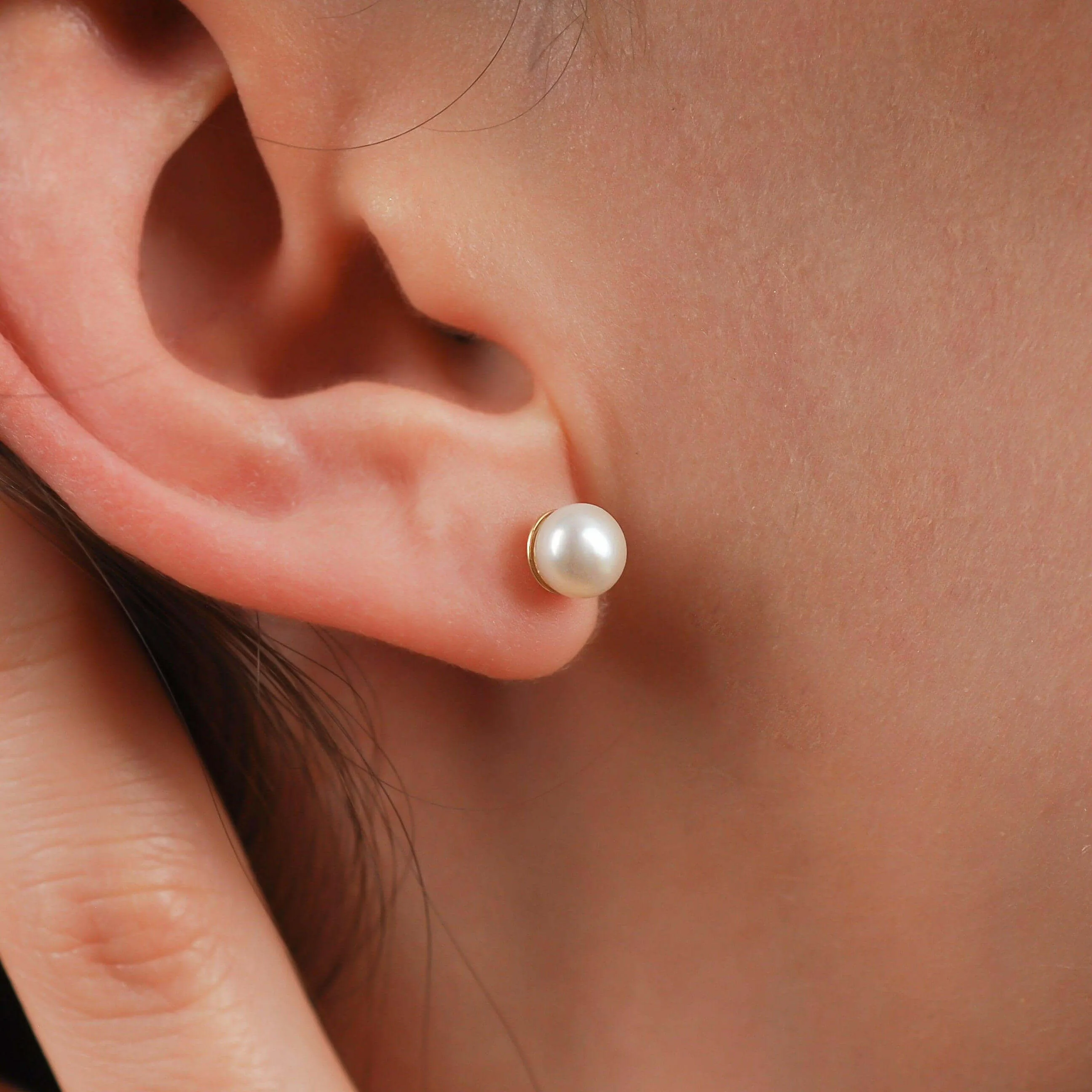 Pearl Stud Earrings | 14K Solid Gold