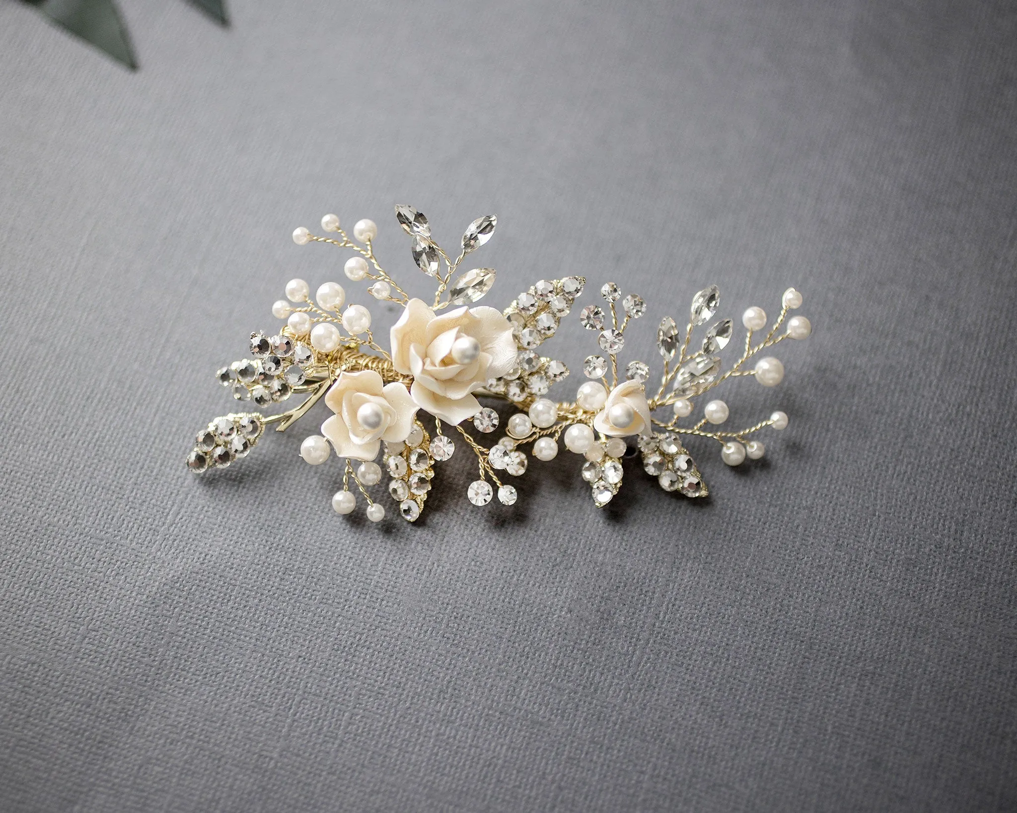 Pearled Porcelain Flower Hair Clip