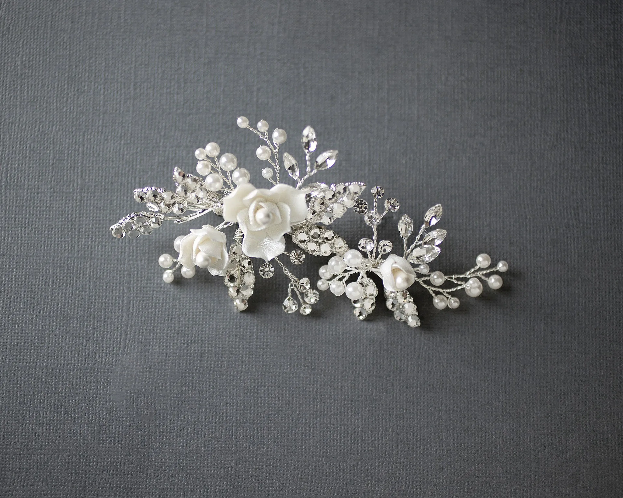 Pearled Porcelain Flower Hair Clip