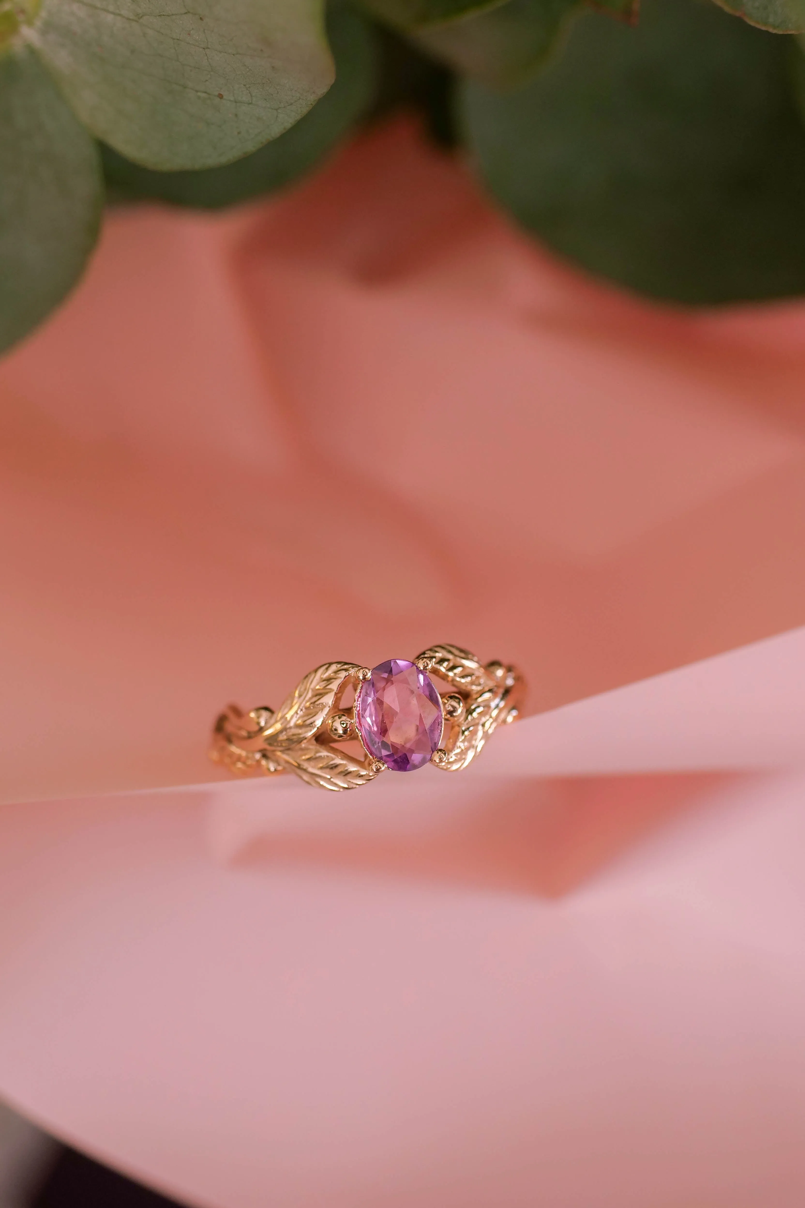 Pink sapphire engagement ring / Cornus