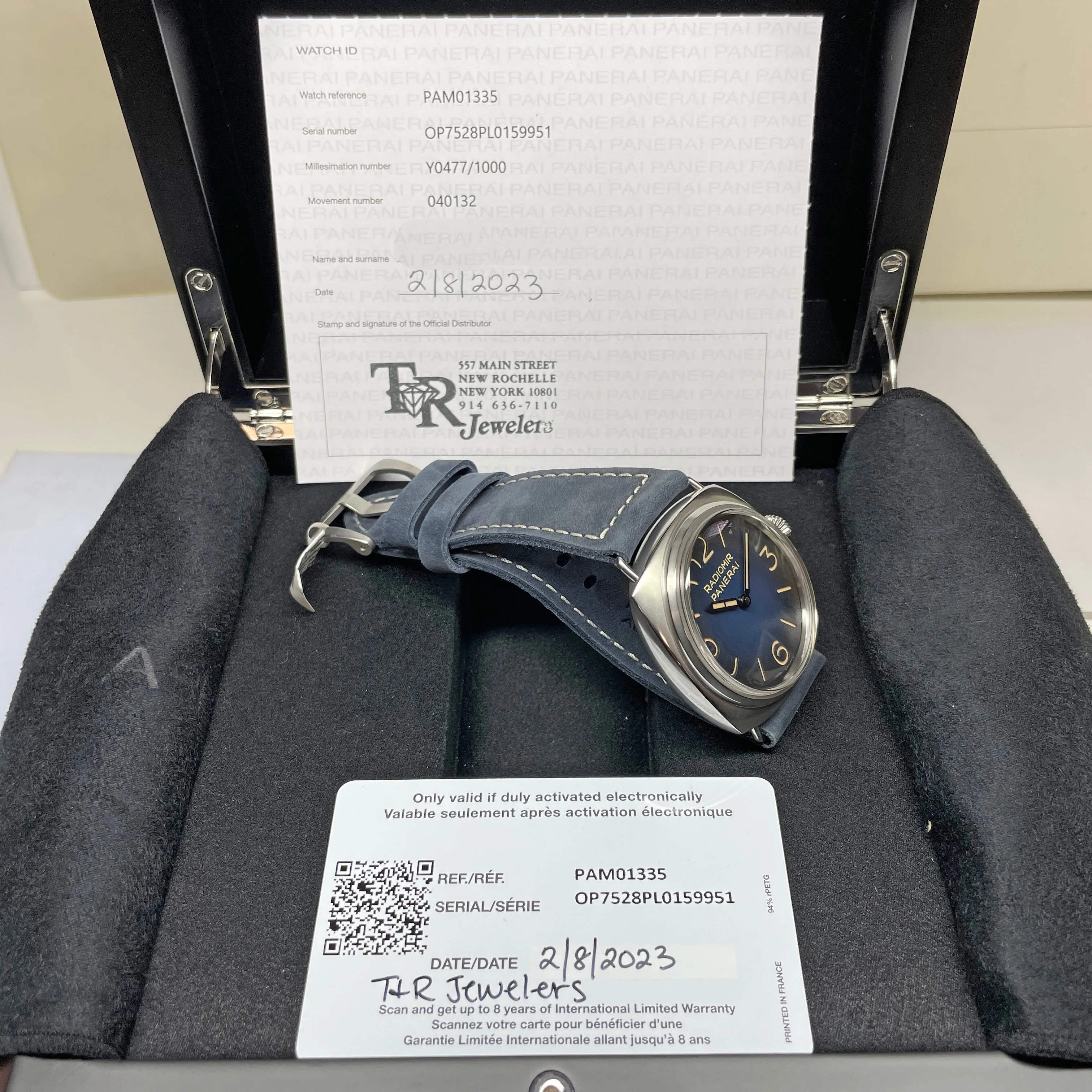 Pre-owned Panerai Radiomir Tre Giorni Blue Suede PAM01335 - 45mm Watch