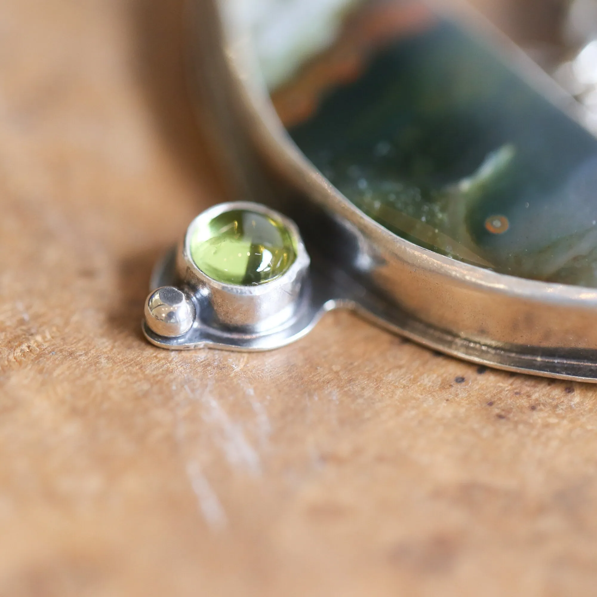 Ready to Ship - Scenic Plume Agate Pendant- Pearl Pendant - Sterling Silver - Peridot Pendant