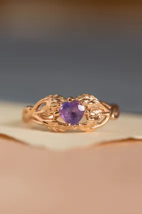 READY TO SHIP: Tilia ring in 14K rose gold, heart cut sapphire 5 mm, AVAILABLE RING SIZES: 6-8 US