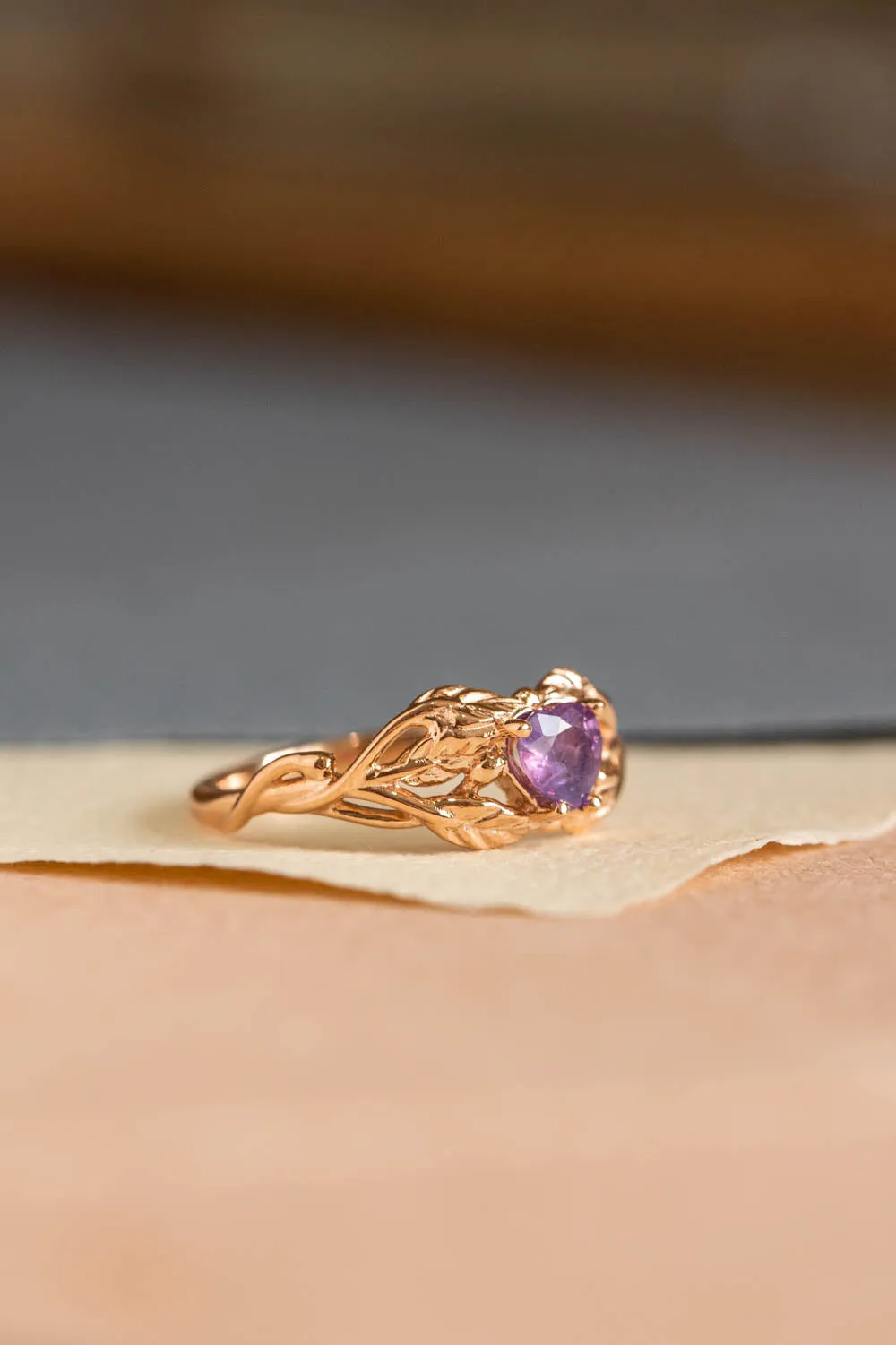 READY TO SHIP: Tilia ring in 14K rose gold, heart cut sapphire 5 mm, AVAILABLE RING SIZES: 6-8 US