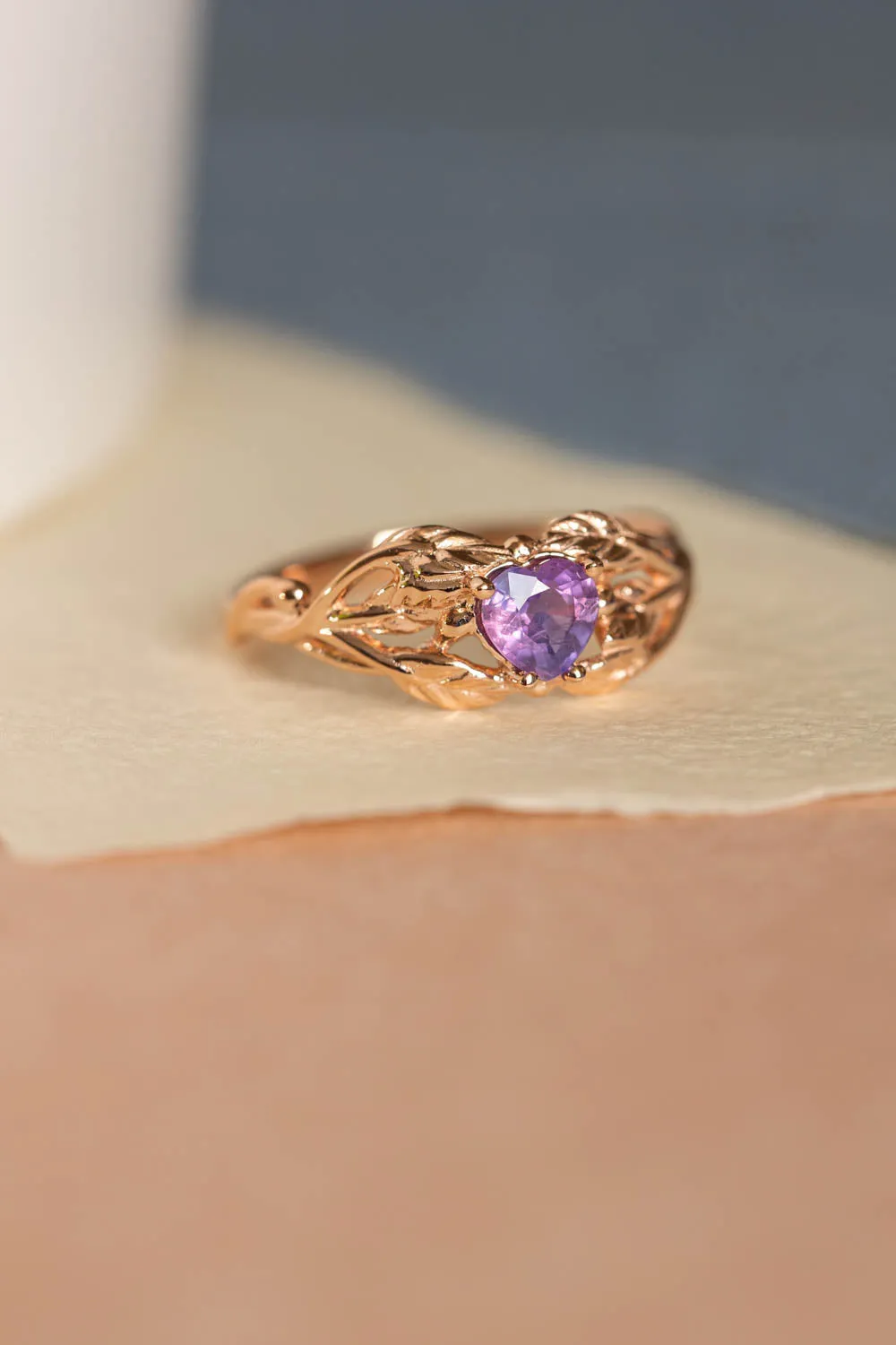 READY TO SHIP: Tilia ring in 14K rose gold, heart cut sapphire 5 mm, AVAILABLE RING SIZES: 6-8 US