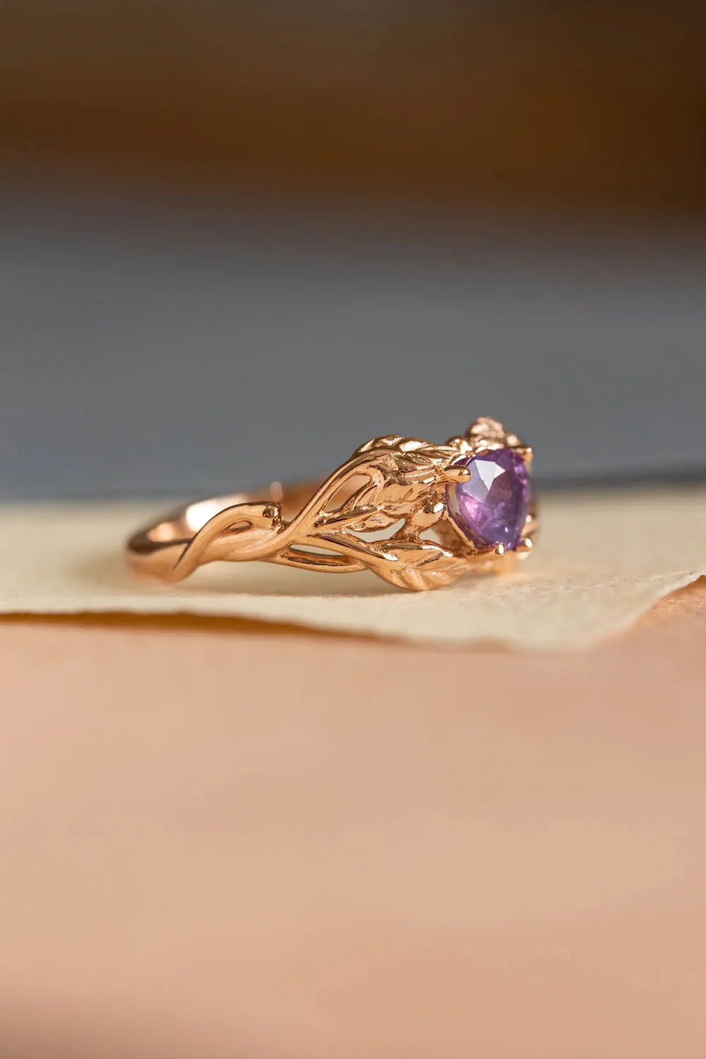 READY TO SHIP: Tilia ring in 14K rose gold, heart cut sapphire 5 mm, AVAILABLE RING SIZES: 6-8 US