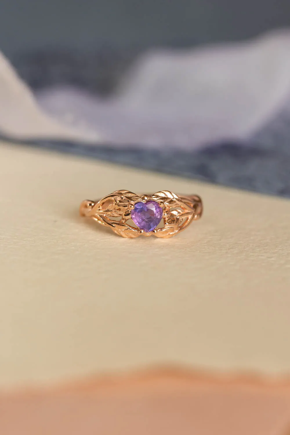 READY TO SHIP: Tilia ring in 14K rose gold, heart cut sapphire 5 mm, AVAILABLE RING SIZES: 6-8 US