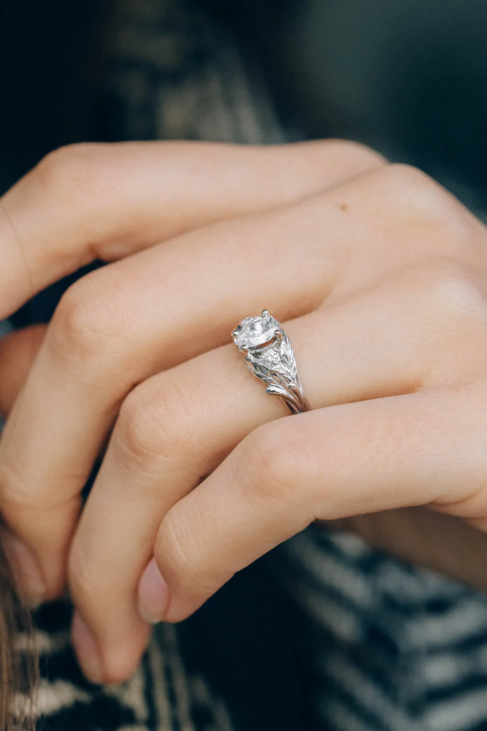 READY TO SHIP: Wisteria ring in 14K white gold, pear cut moissanite 7x5 mm, moissanites, RING SIZE - 6 US