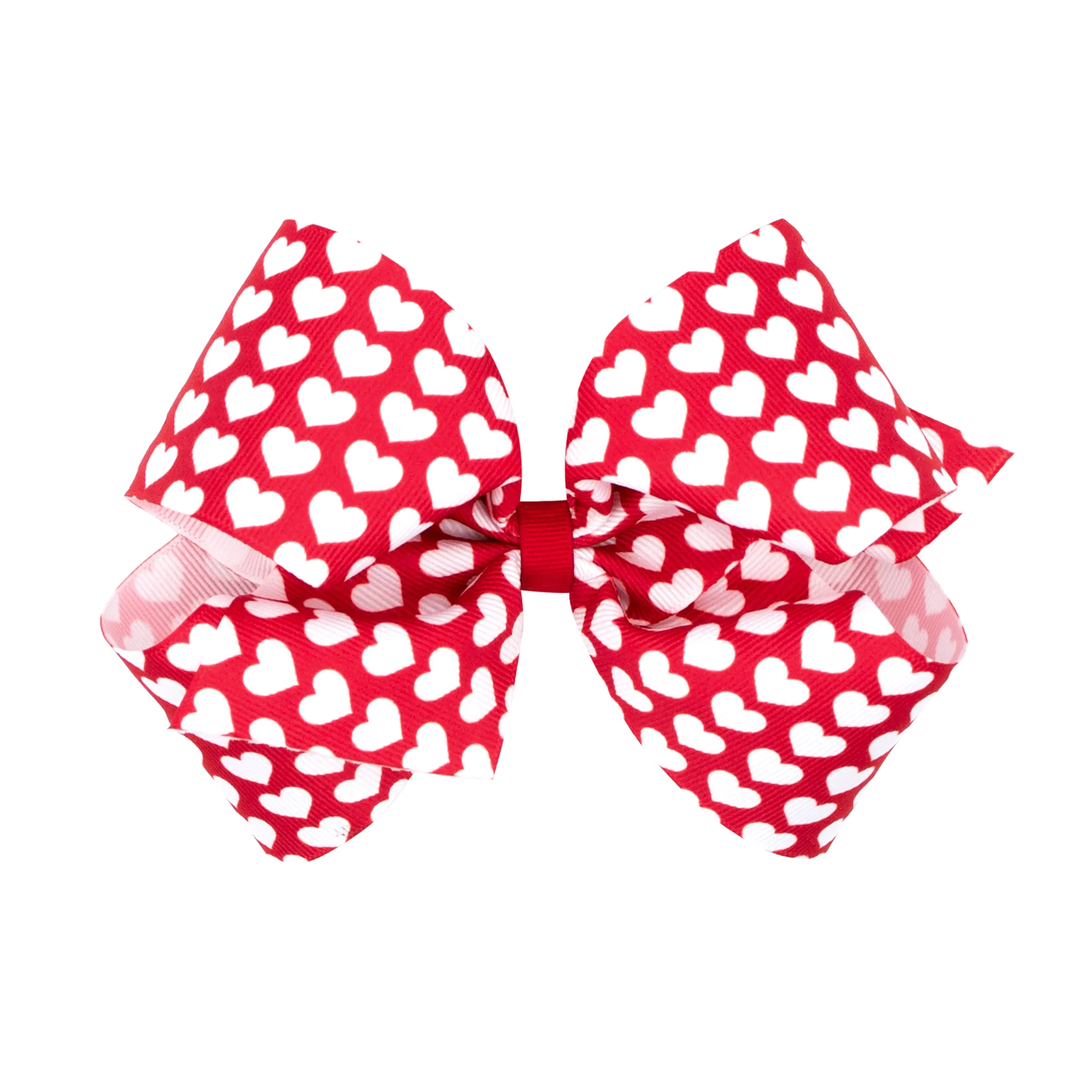 Red with White Hearts Print Hair Bow on Clippie