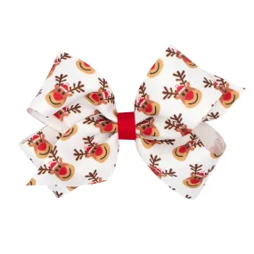 Reindeer Printed Grosgrain Hair Bow on Clippie