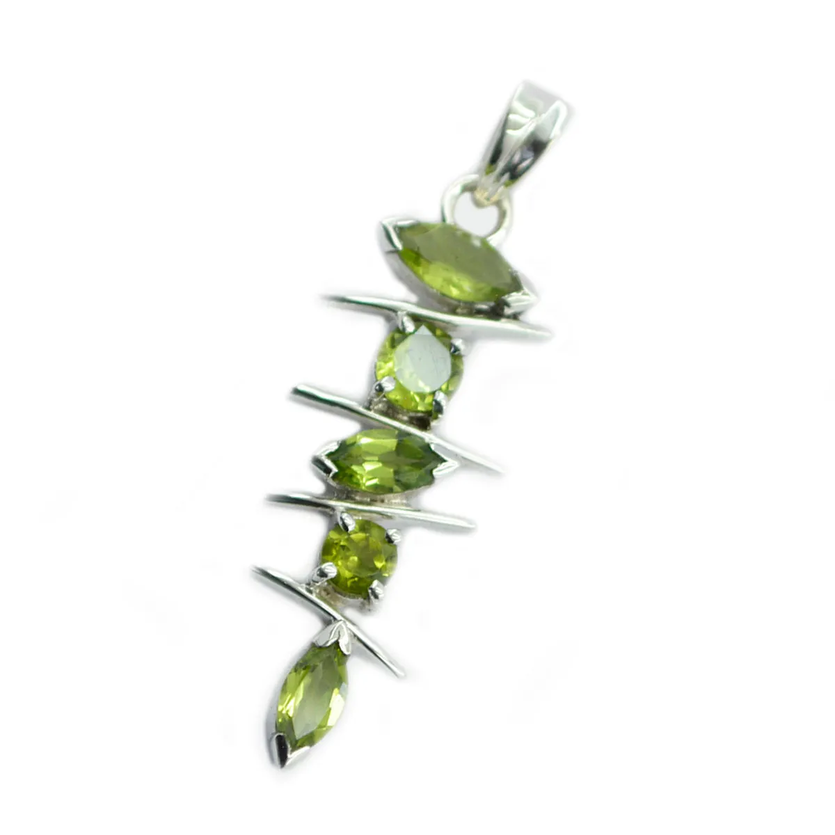 Riyo Alluring Gems Multi Faceted Green Peridot Silver Pendant Gift For Engagement