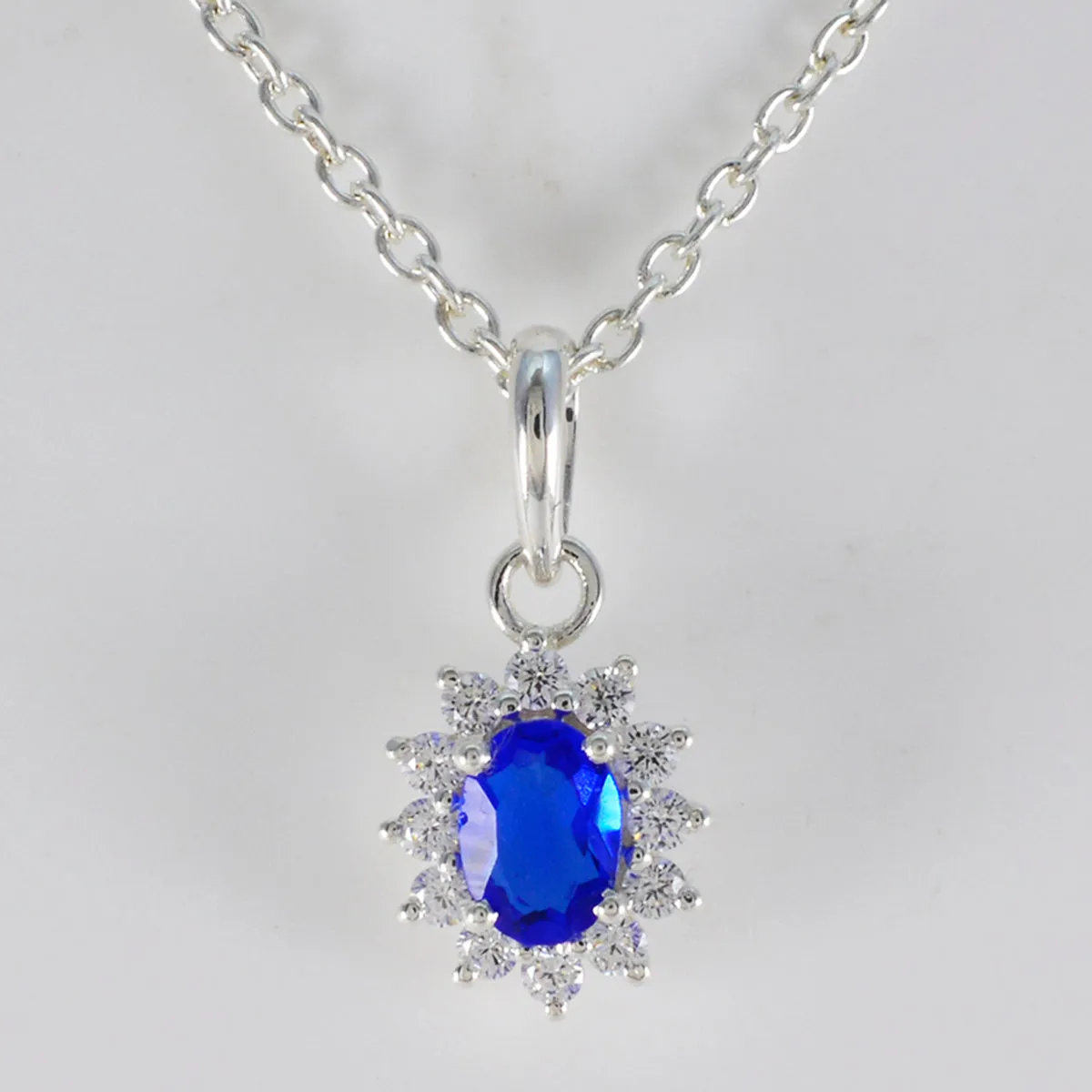 Riyo Attractive Gems Oval Faceted Blue Blue Sapphire Cz Solid Silver Pendant Gift For Anniversary