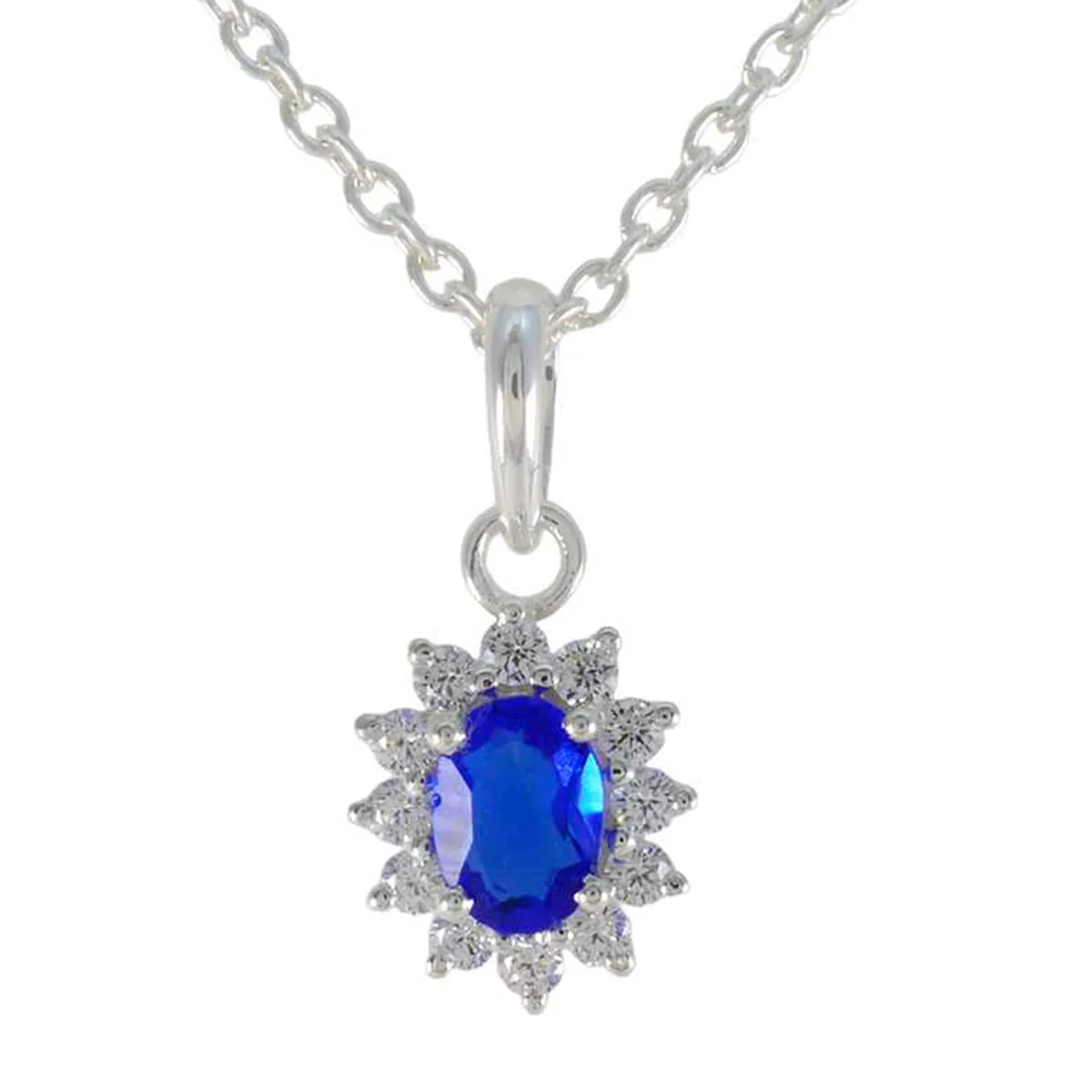 Riyo Attractive Gems Oval Faceted Blue Blue Sapphire Cz Solid Silver Pendant Gift For Anniversary