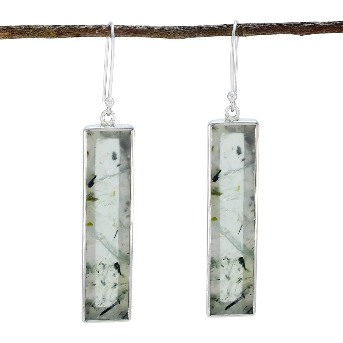 Riyo Beddable 925 Sterling Silver Earring For Lady Prehnite Earring Bezel Setting Green Earring Dangle Earring