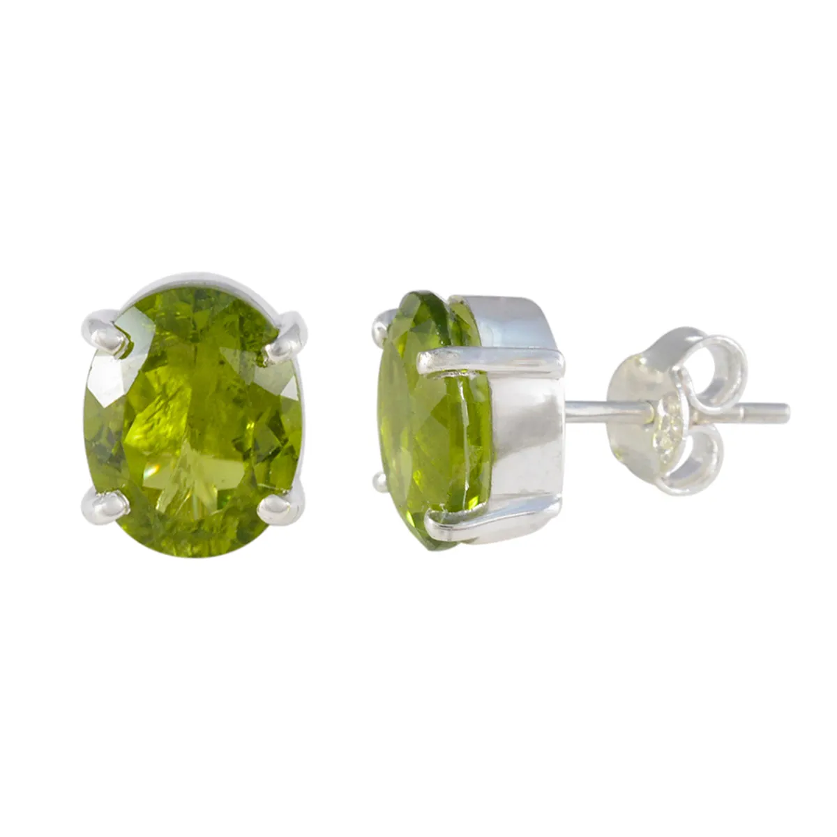 Riyo Comely Sterling Silver Earring For Femme Peridot Earring Bezel Setting Green Earring Stud Earring