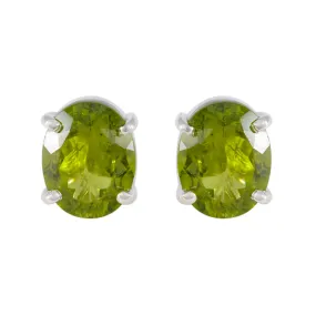 Riyo Comely Sterling Silver Earring For Femme Peridot Earring Bezel Setting Green Earring Stud Earring