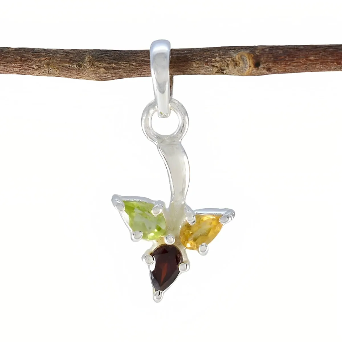 Riyo Fanciable Gems Pear Faceted Multi Color Multi Stone Silver Pendant Gift For Sister