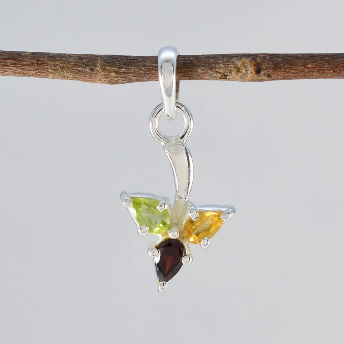 Riyo Fanciable Gems Pear Faceted Multi Color Multi Stone Silver Pendant Gift For Sister