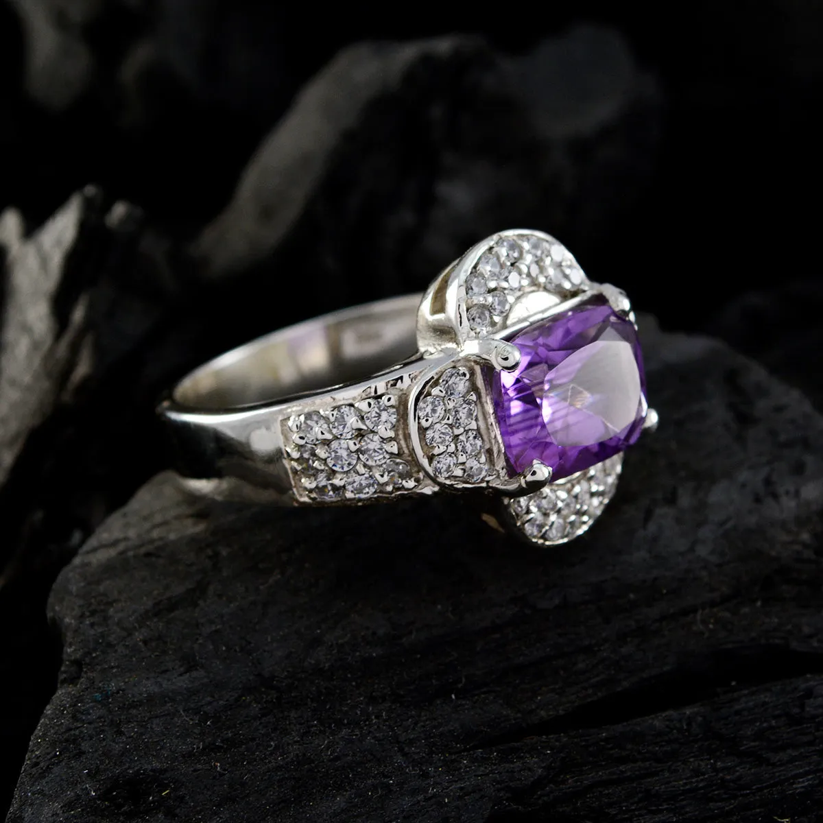 Riyo Fascinating Gem Amethyst 925 Silver Ring Fast Fix Jewelry